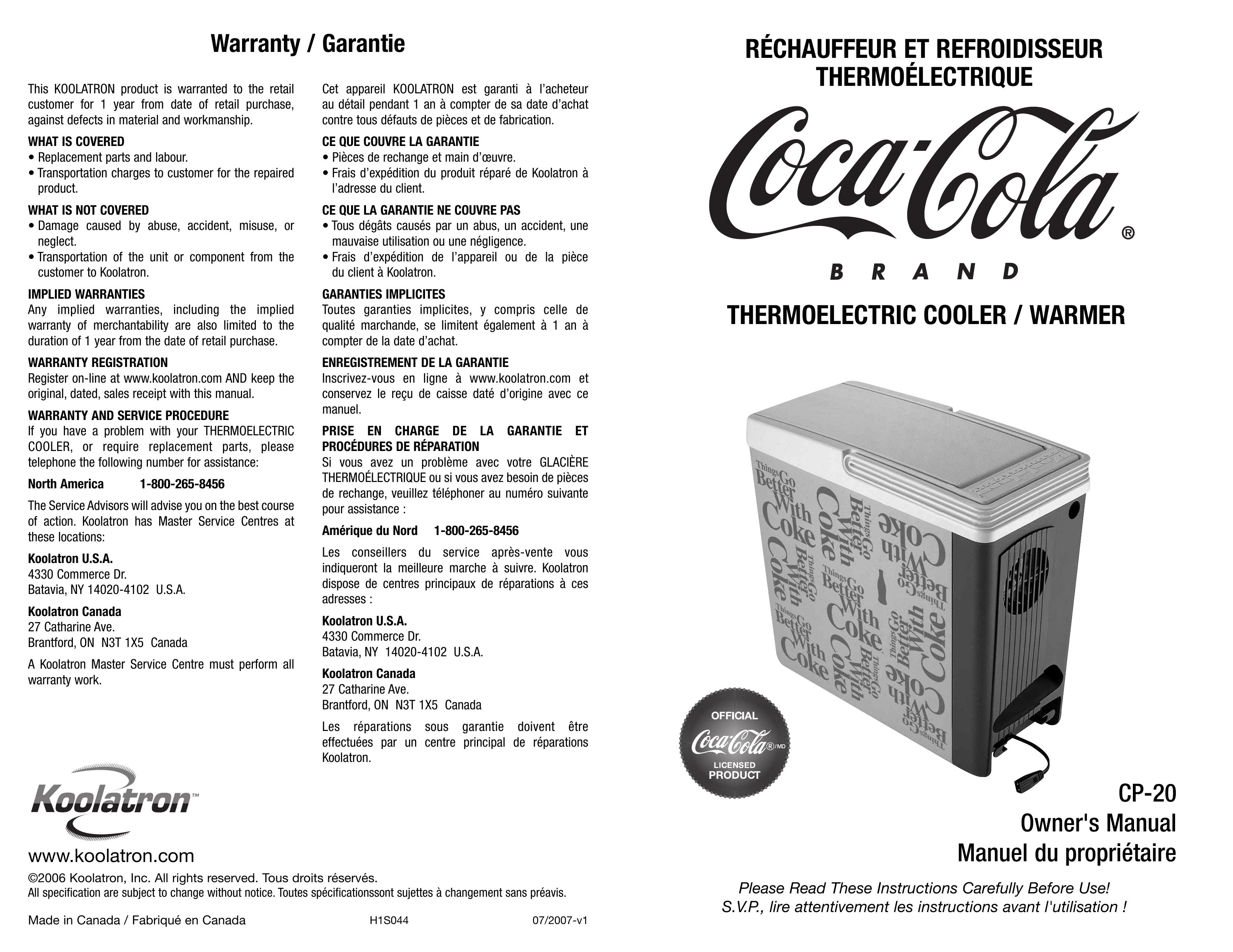 Koolatron CP-20 Refrigerator User Manual