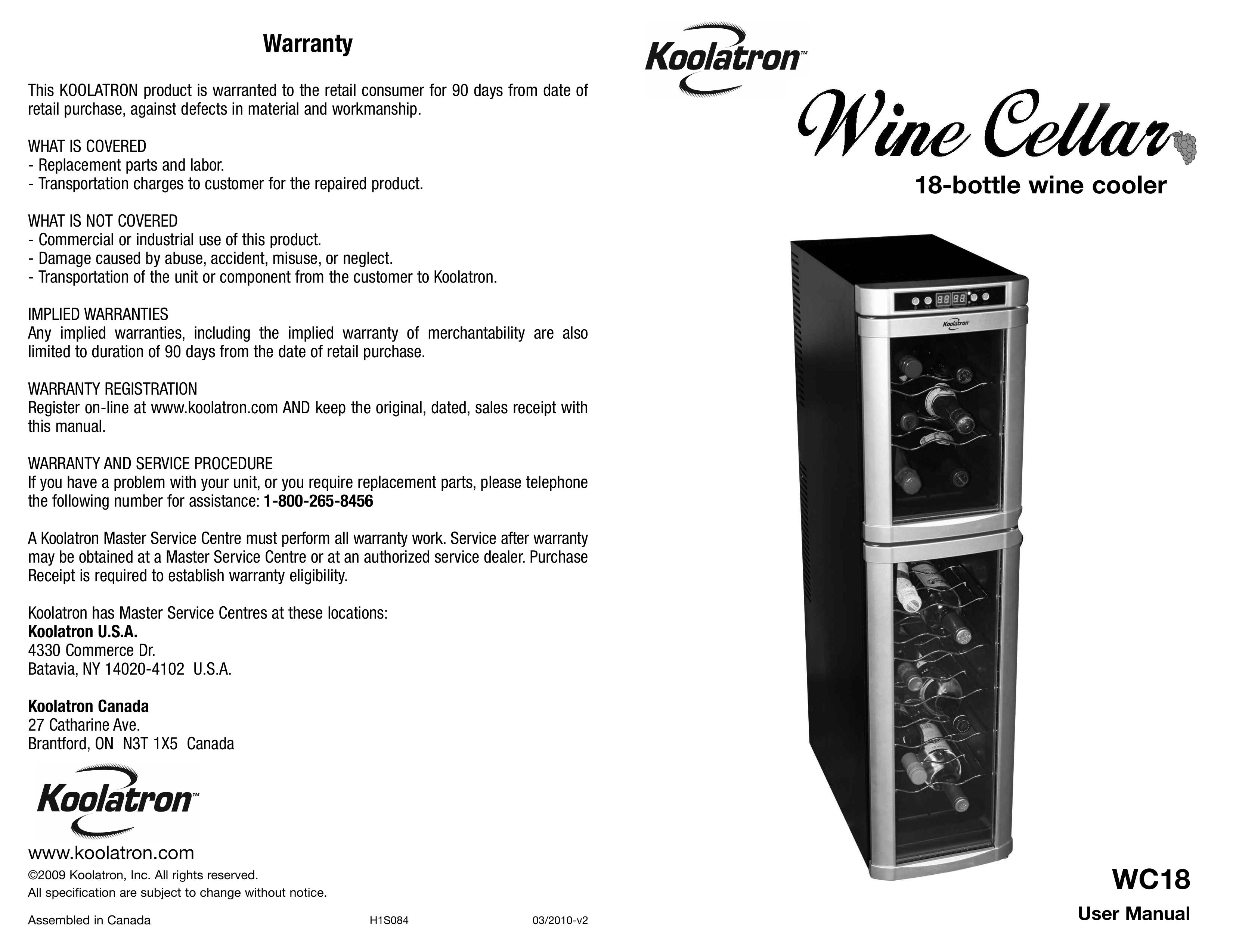 Koolatron WC18 Refrigerator User Manual