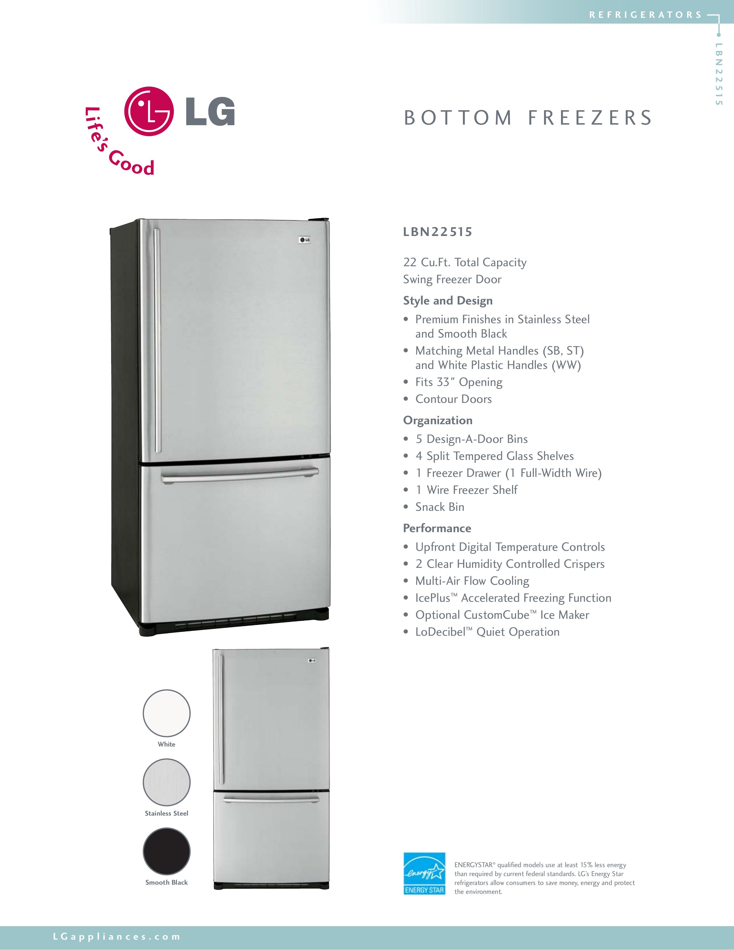 LG Electronics LBN22515 Refrigerator User Manual