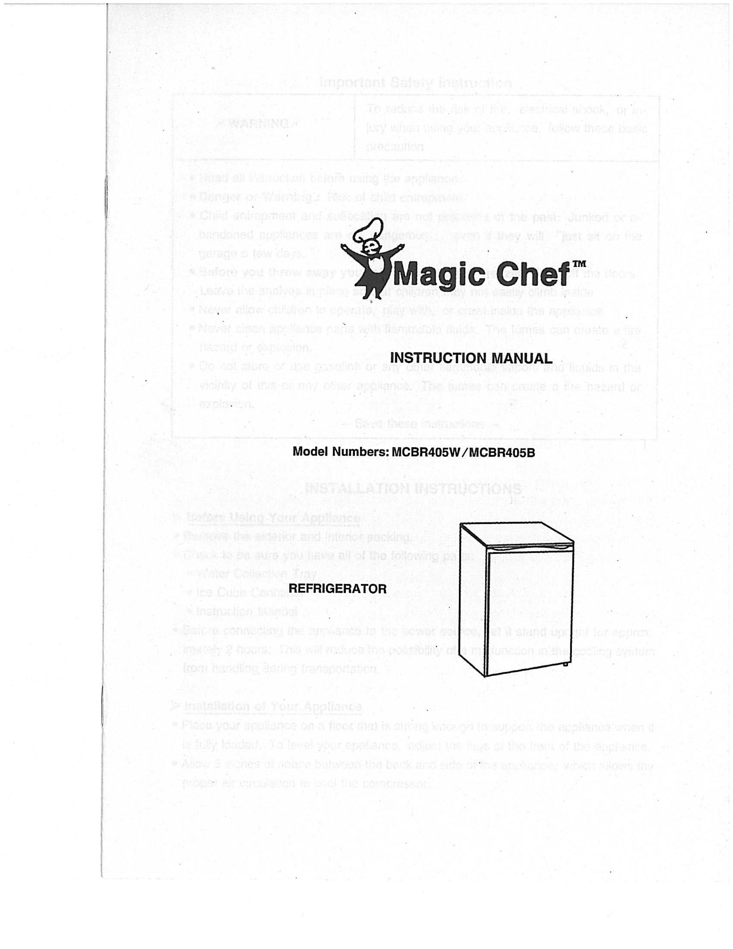 Magic Chef MCBR405B Refrigerator User Manual