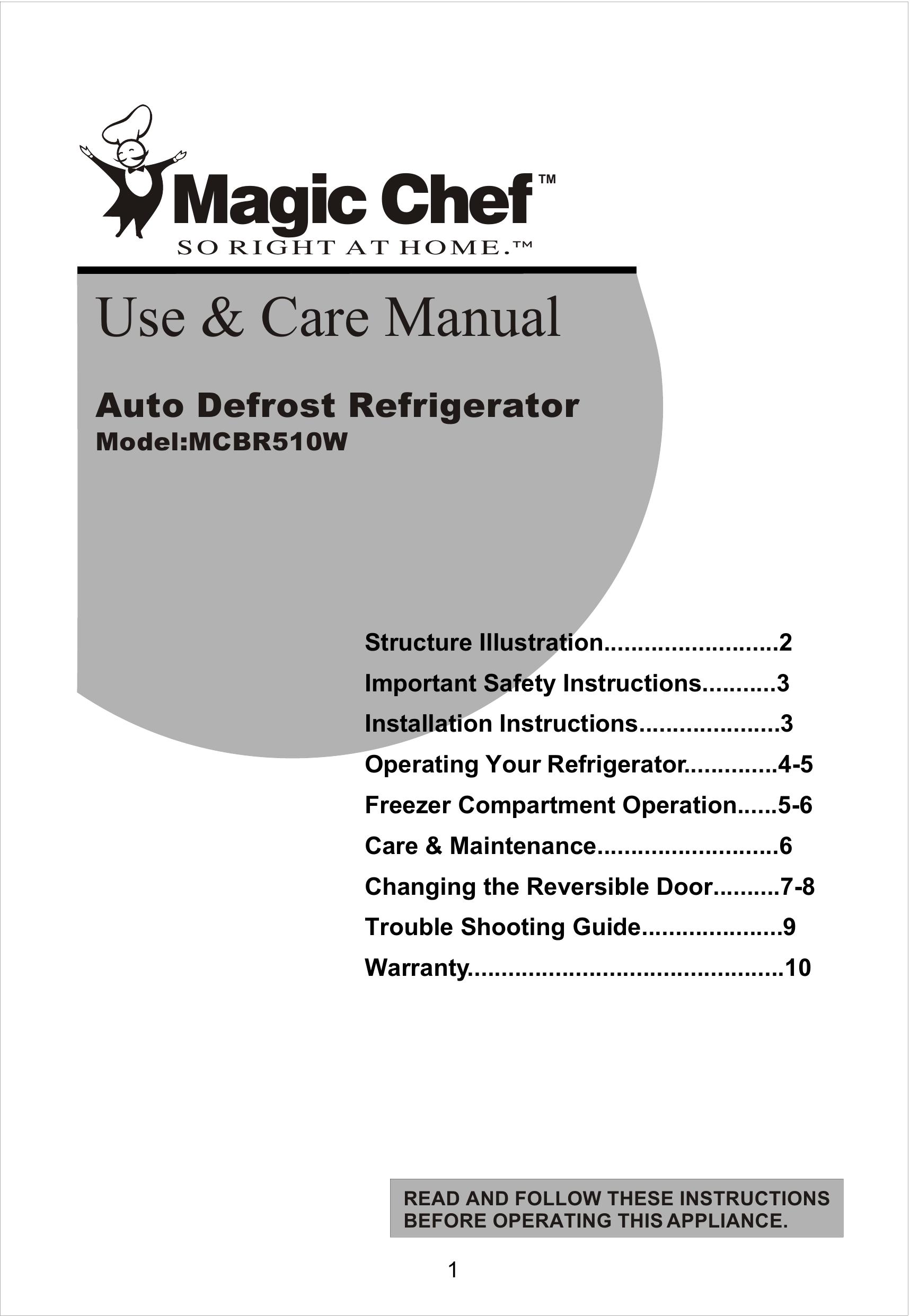 Magic Chef MCBR510W Refrigerator User Manual