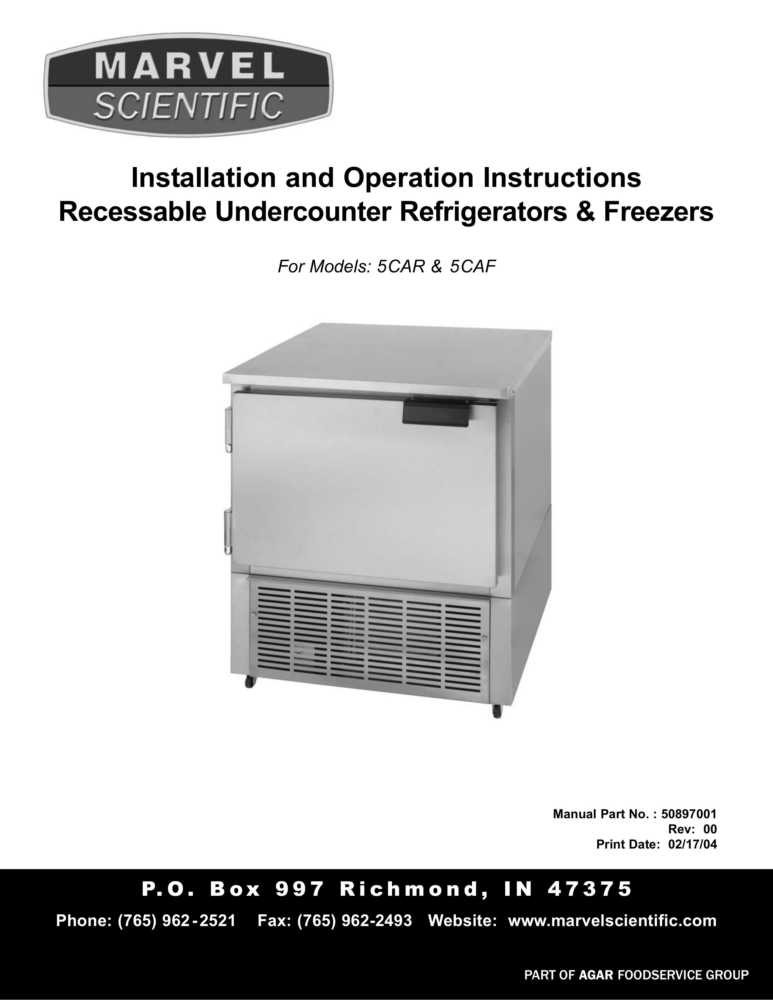 Marvel Industries 5CAR Refrigerator User Manual