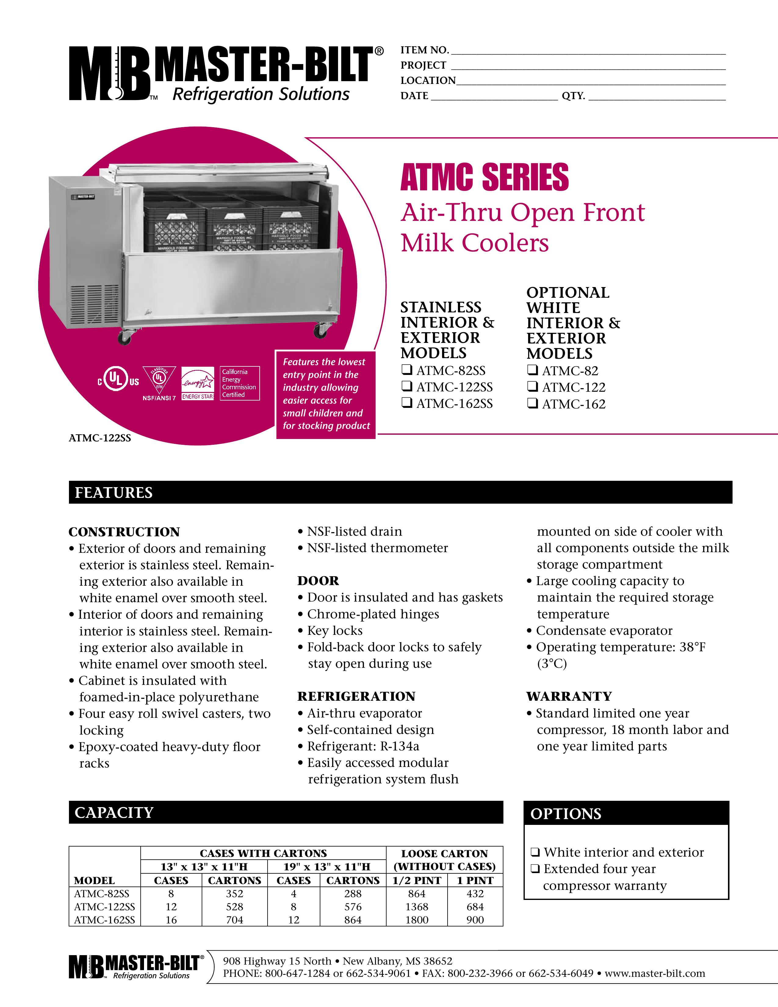 Master Bilt ATMC-122SS Refrigerator User Manual