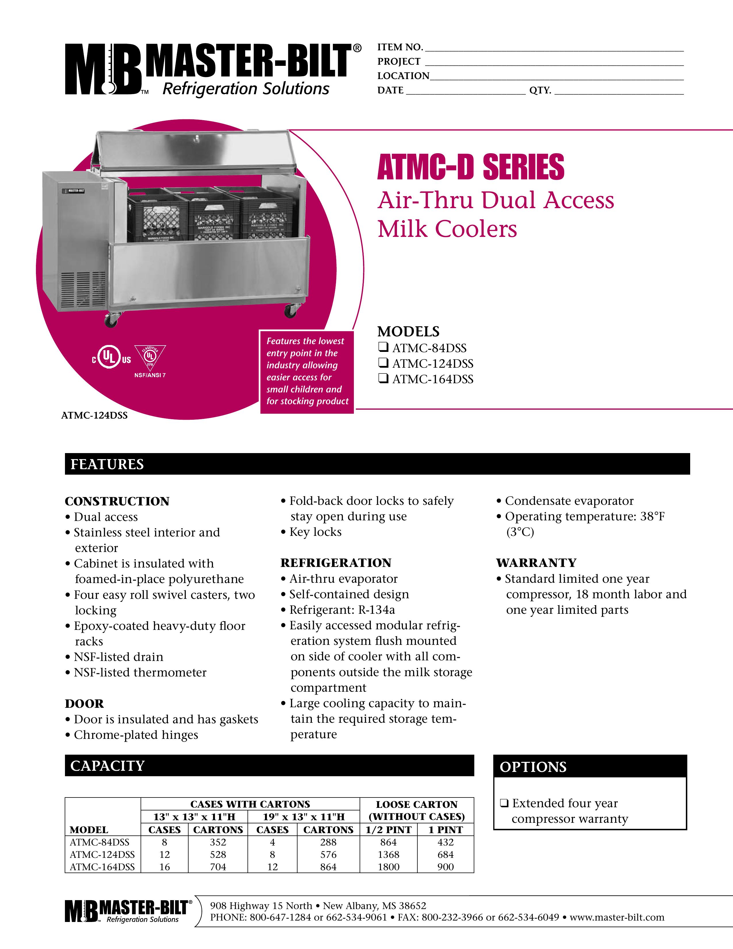 Master Bilt ATMC-124DSS Refrigerator User Manual