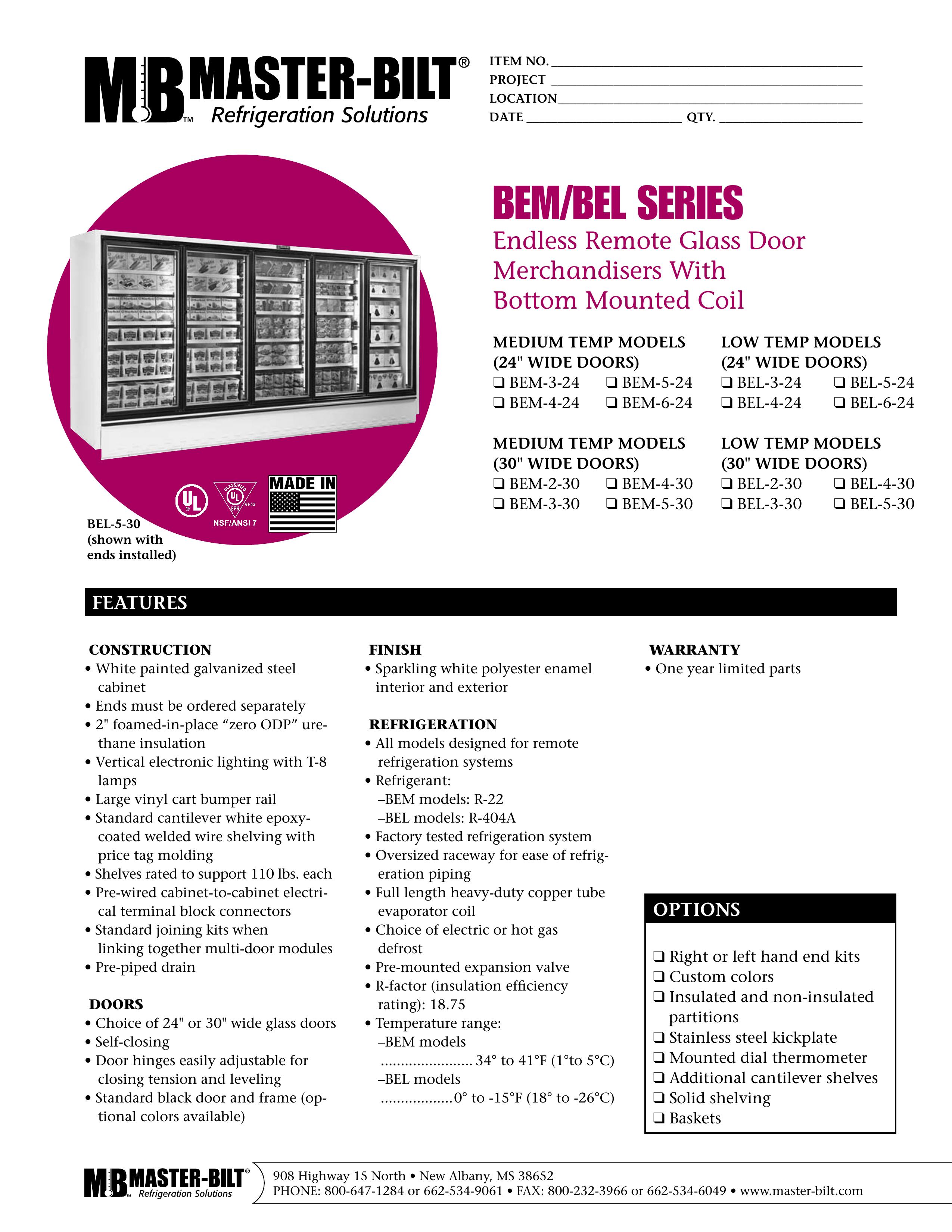 Master Bilt BEL-3-30 Refrigerator User Manual