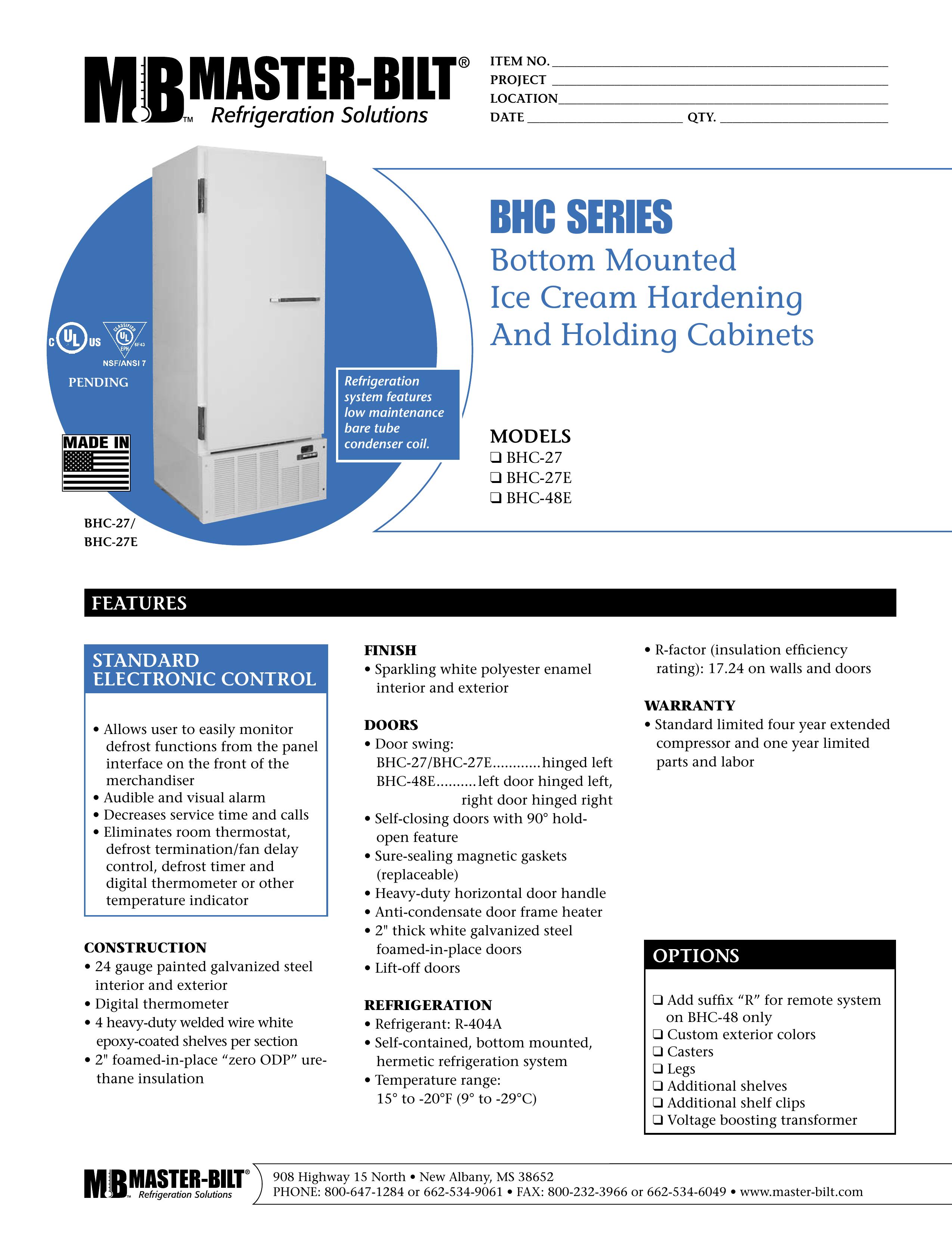 Master Bilt BHC-27 Refrigerator User Manual
