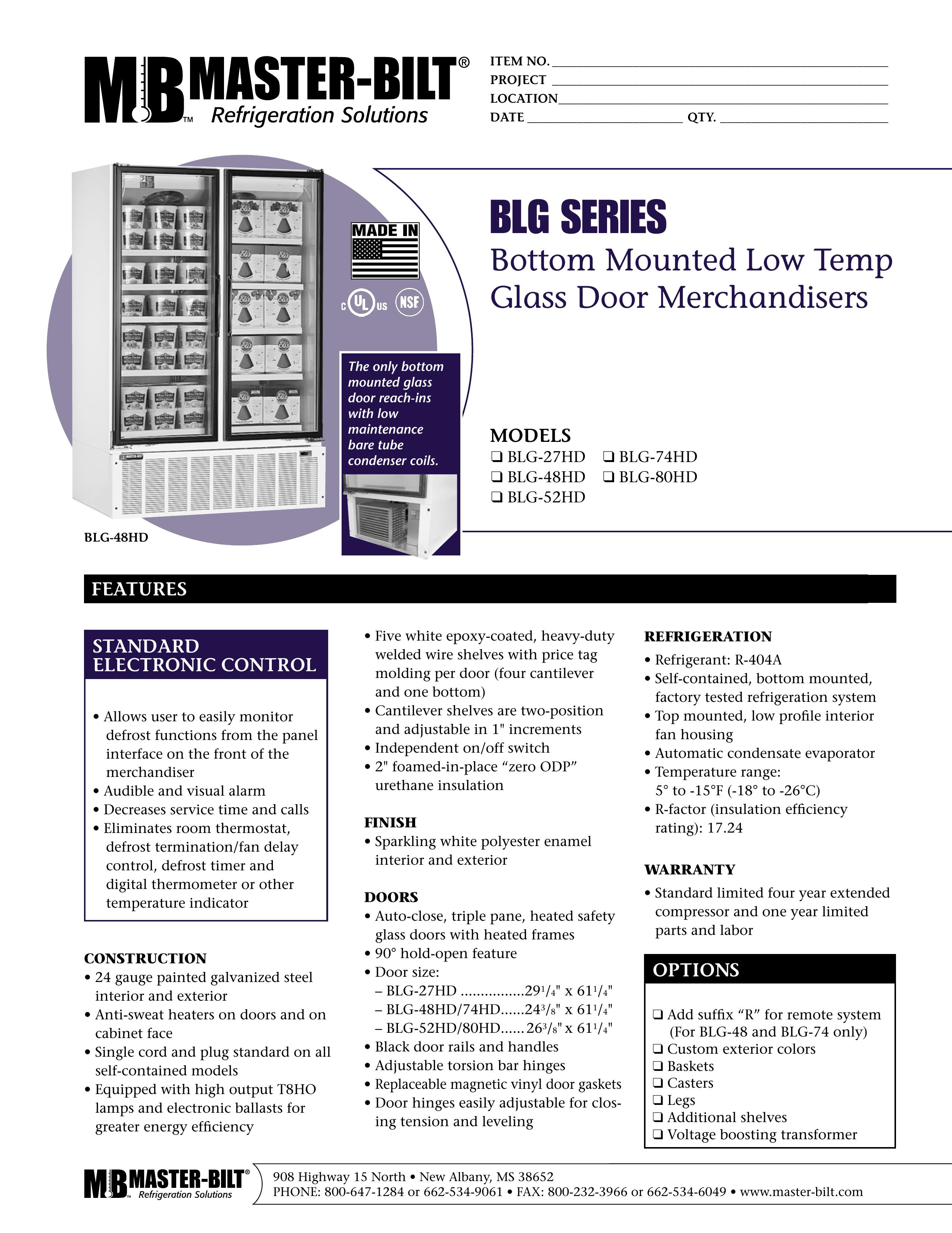 Master Bilt BLG-52HD Refrigerator User Manual
