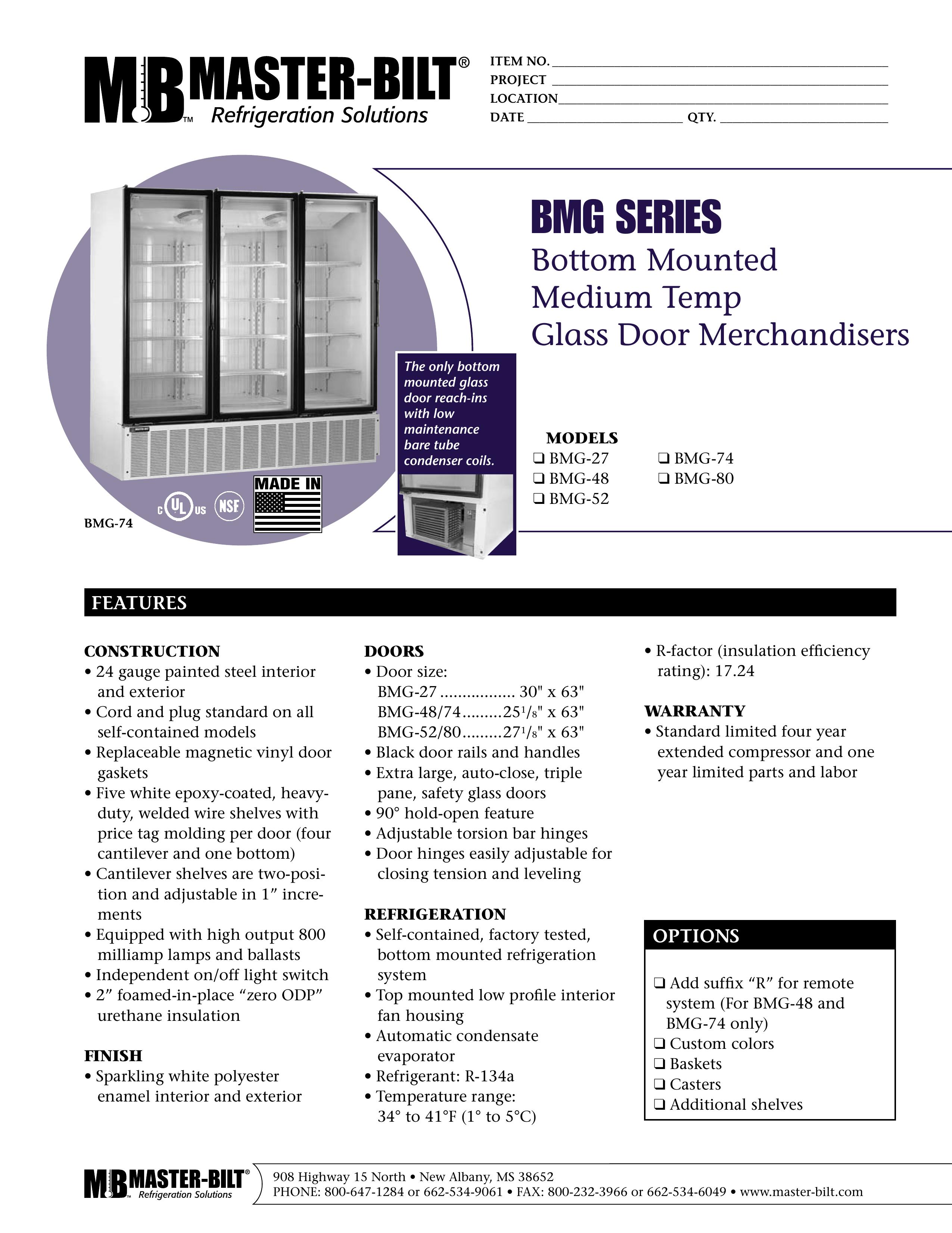Master Bilt BMG-52 Refrigerator User Manual