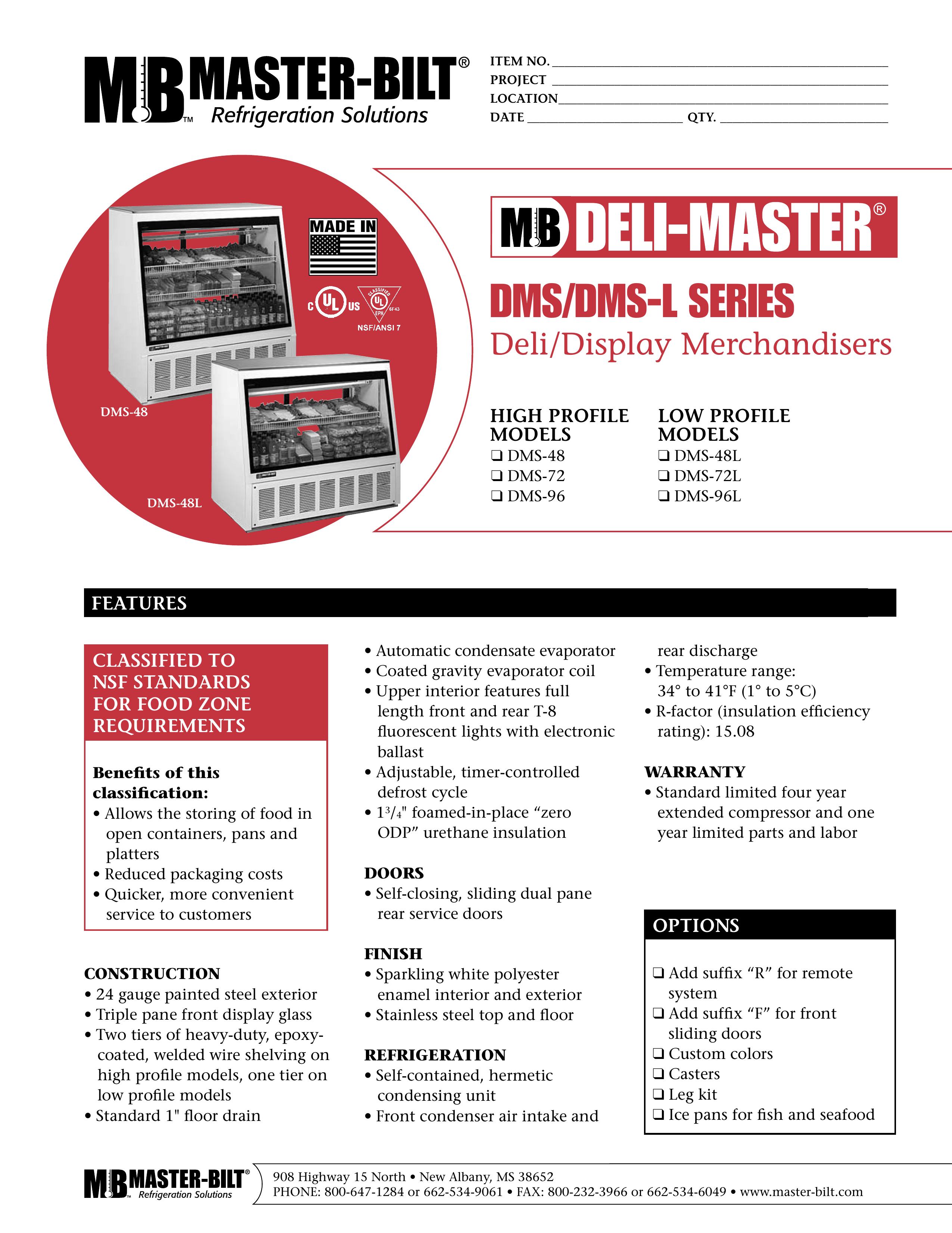 Master Bilt DMS-48L Refrigerator User Manual