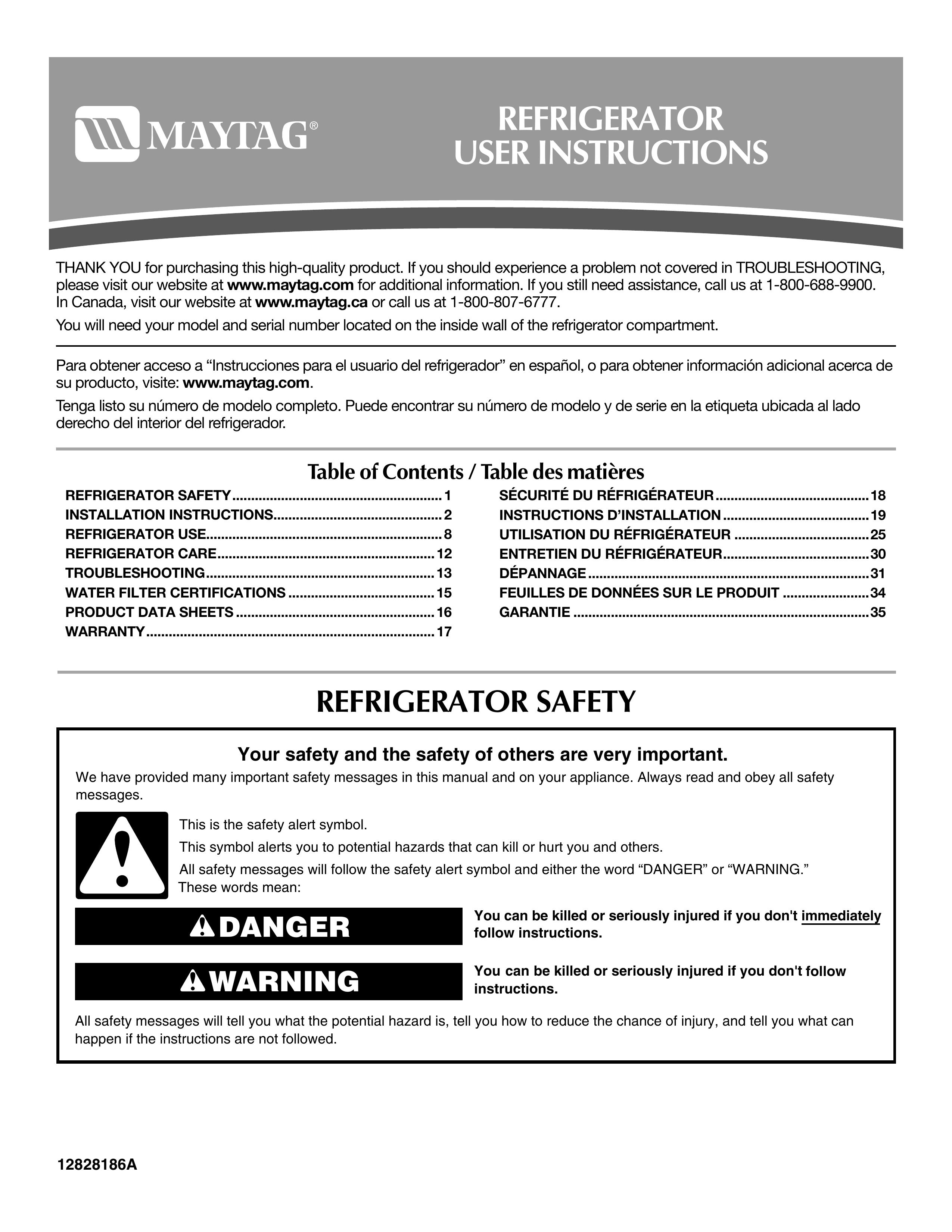 Maytag 12828190A Refrigerator User Manual