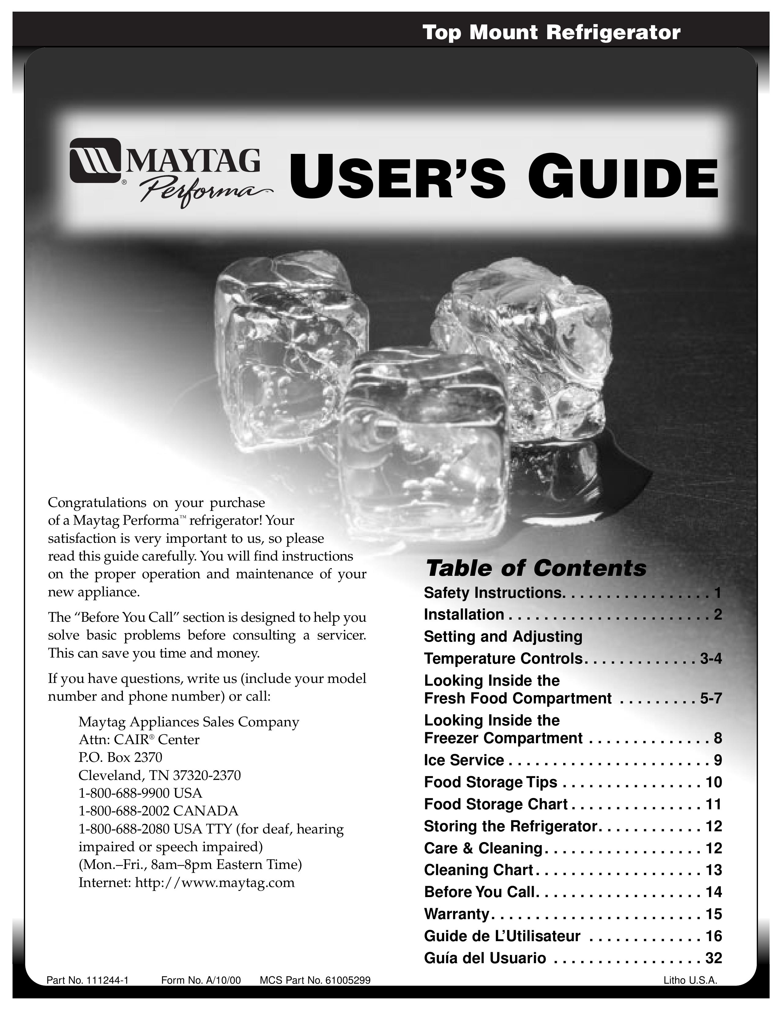 Maytag 61005299 Refrigerator User Manual