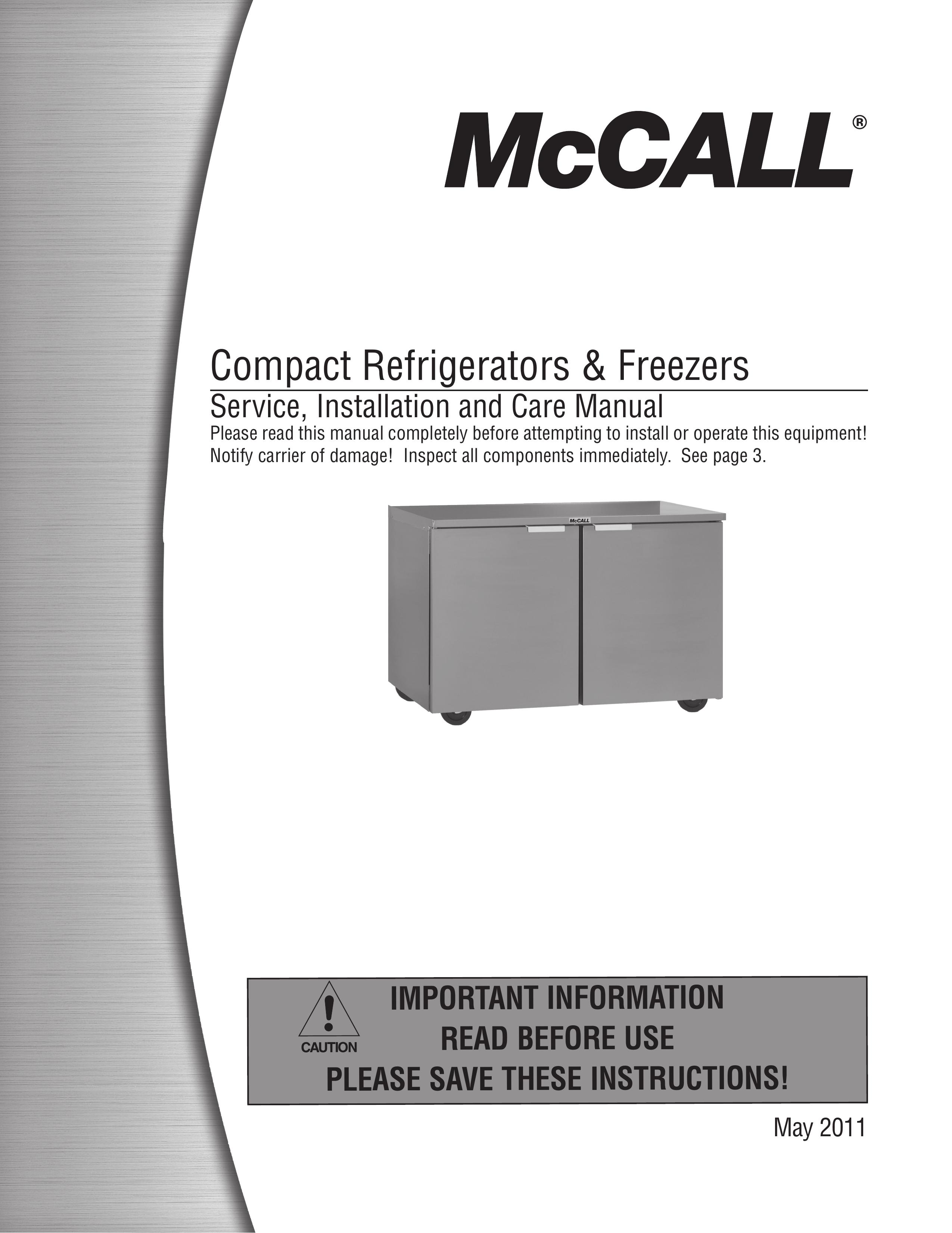 McCall Refrigeration MCCF27 Refrigerator User Manual