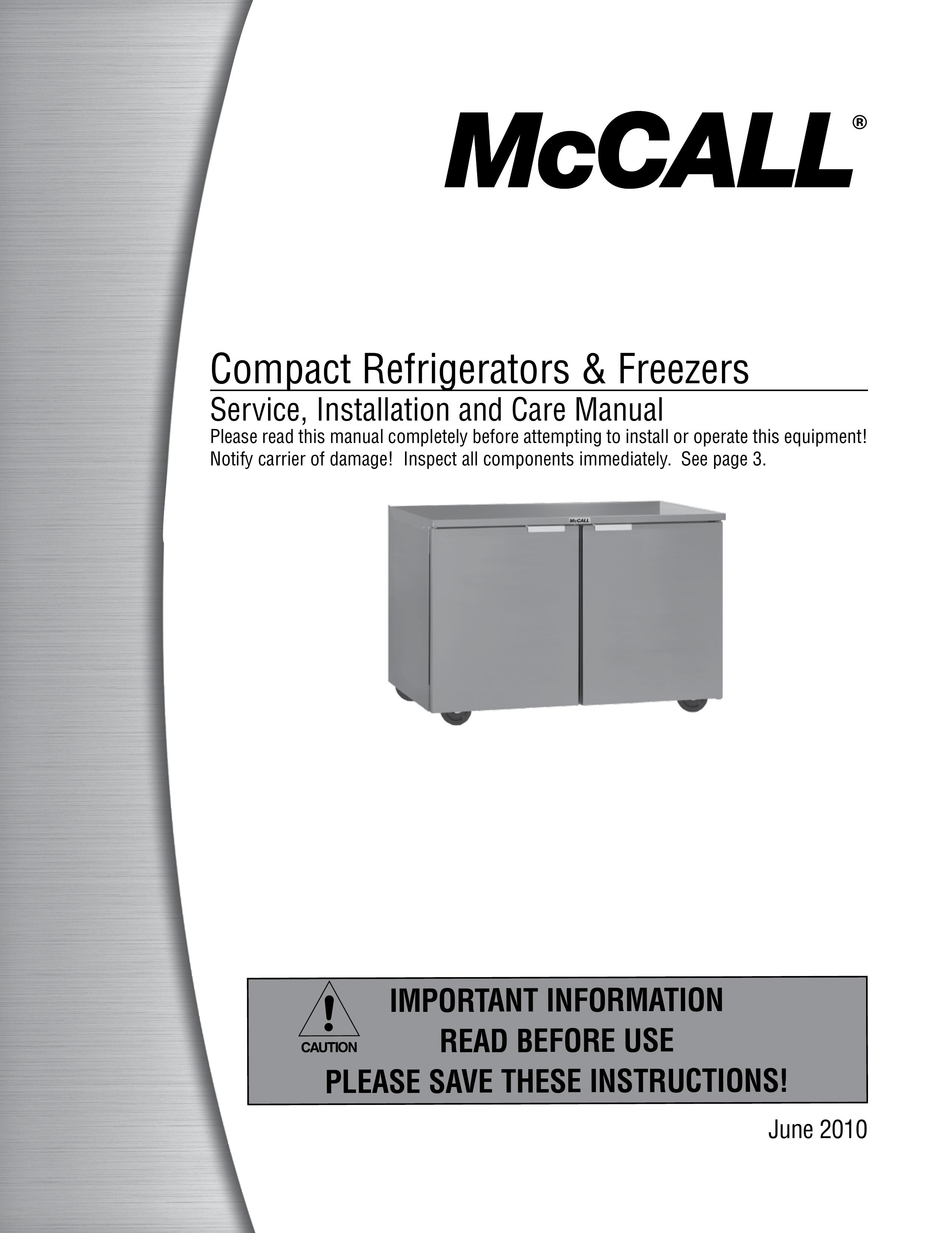 McCall Refrigeration MCCF27 Refrigerator User Manual