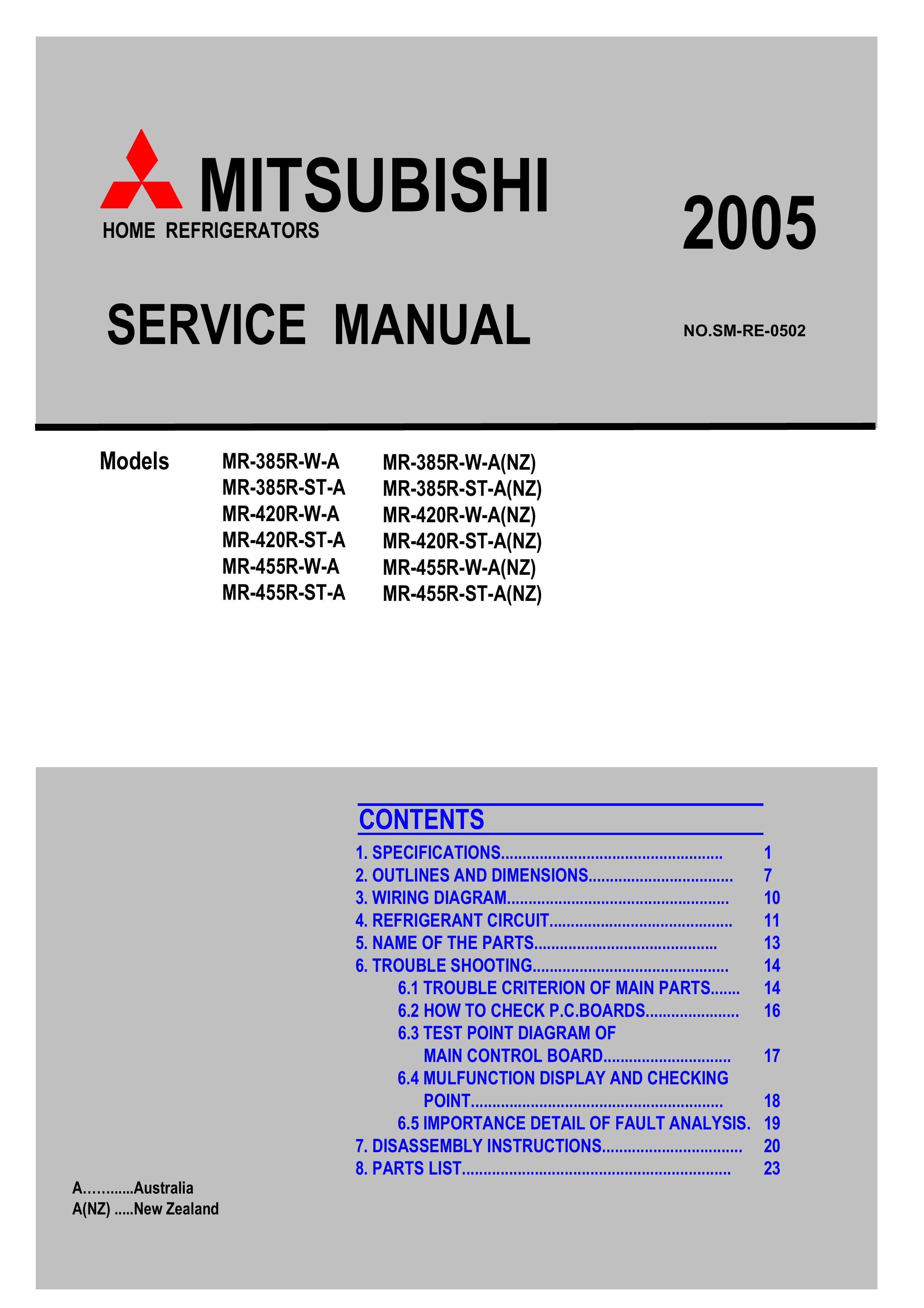 Mitsubishi Electronics MR-385R-W-A(NZ) Refrigerator User Manual