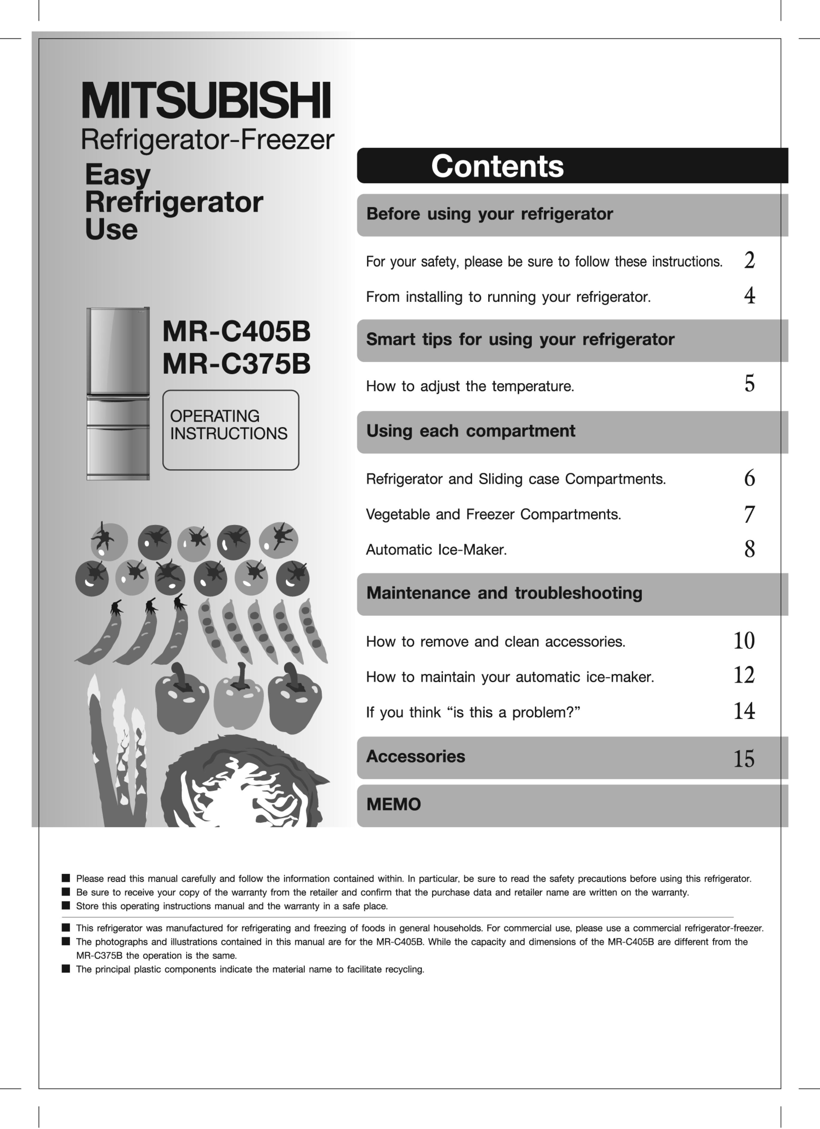 Mitsubishi Electronics MR: C375B Refrigerator User Manual