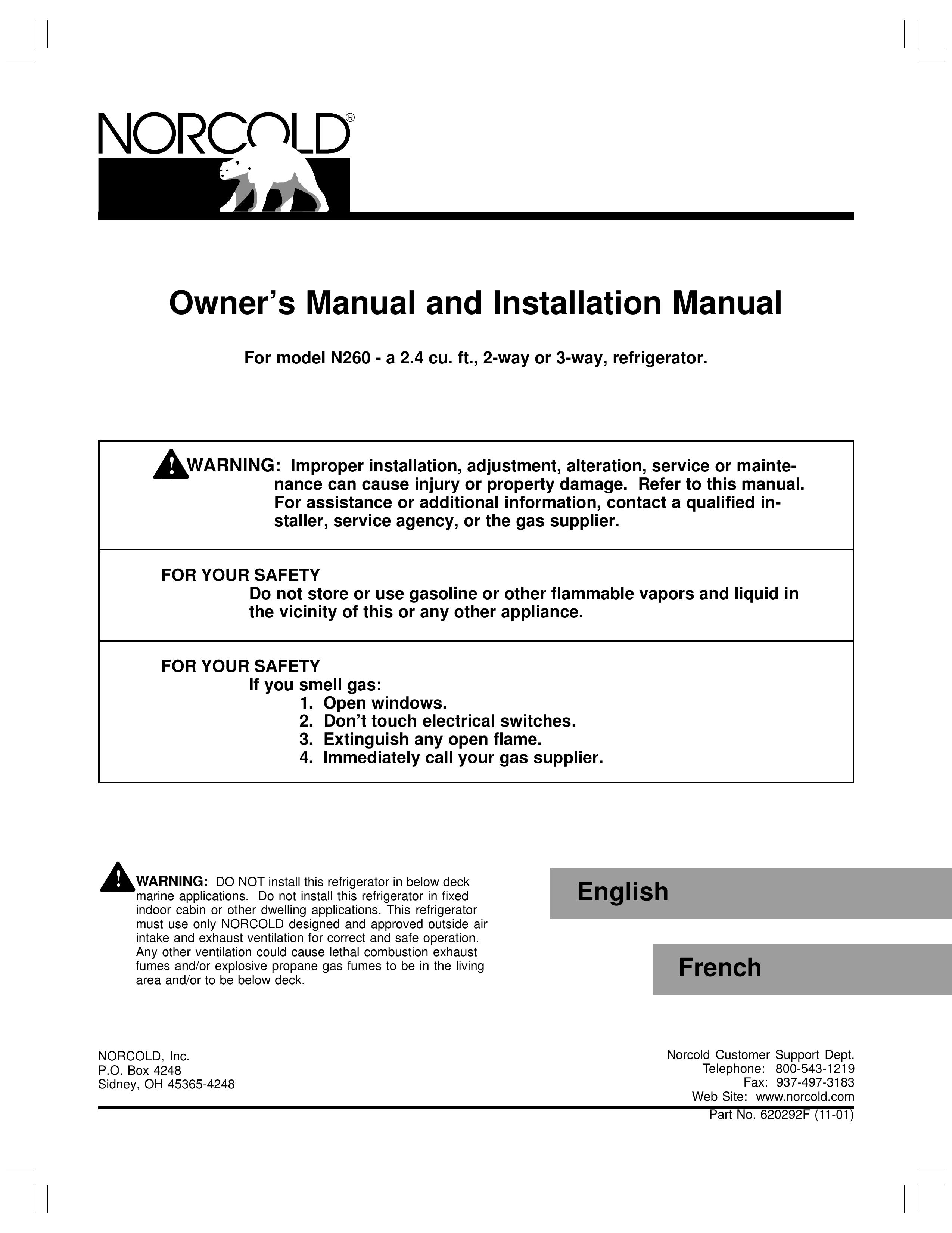 Norcold N260 Refrigerator User Manual