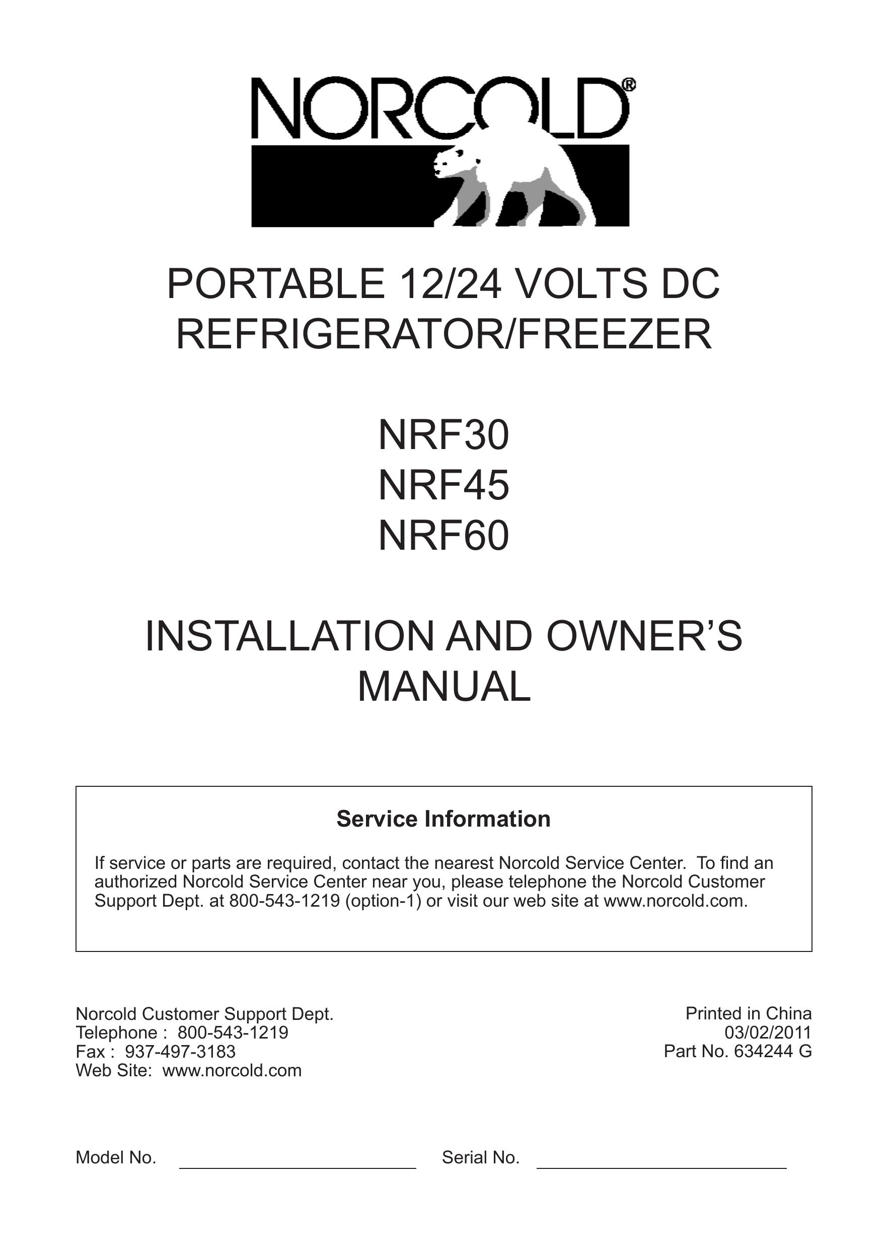 Norcold NRF30 Refrigerator User Manual