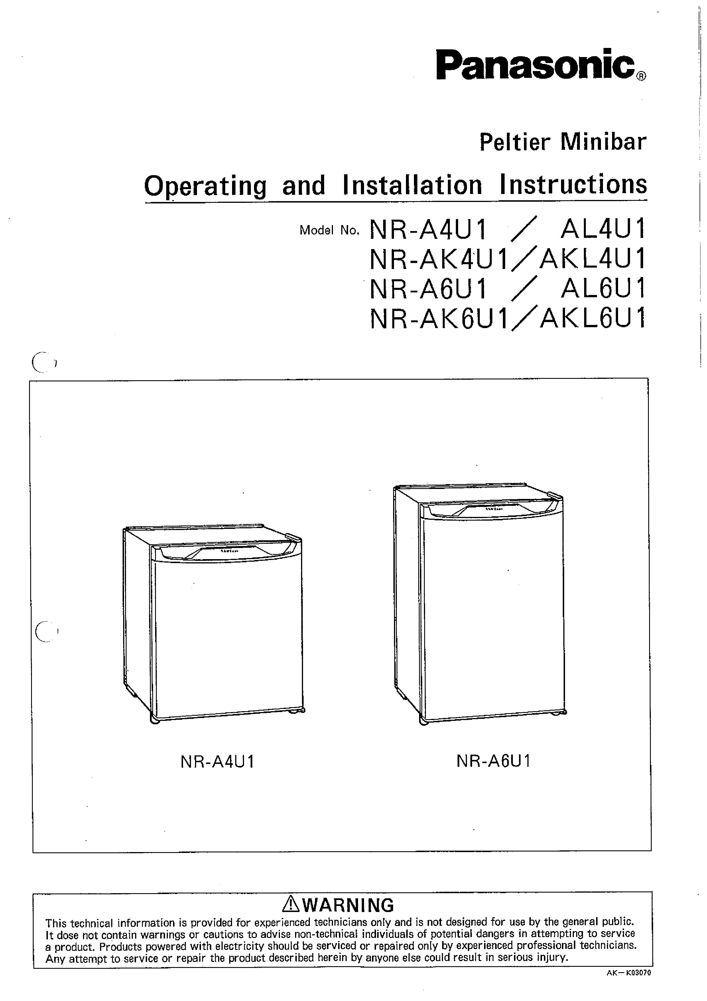 Panasonic NR-AK4U1 Refrigerator User Manual