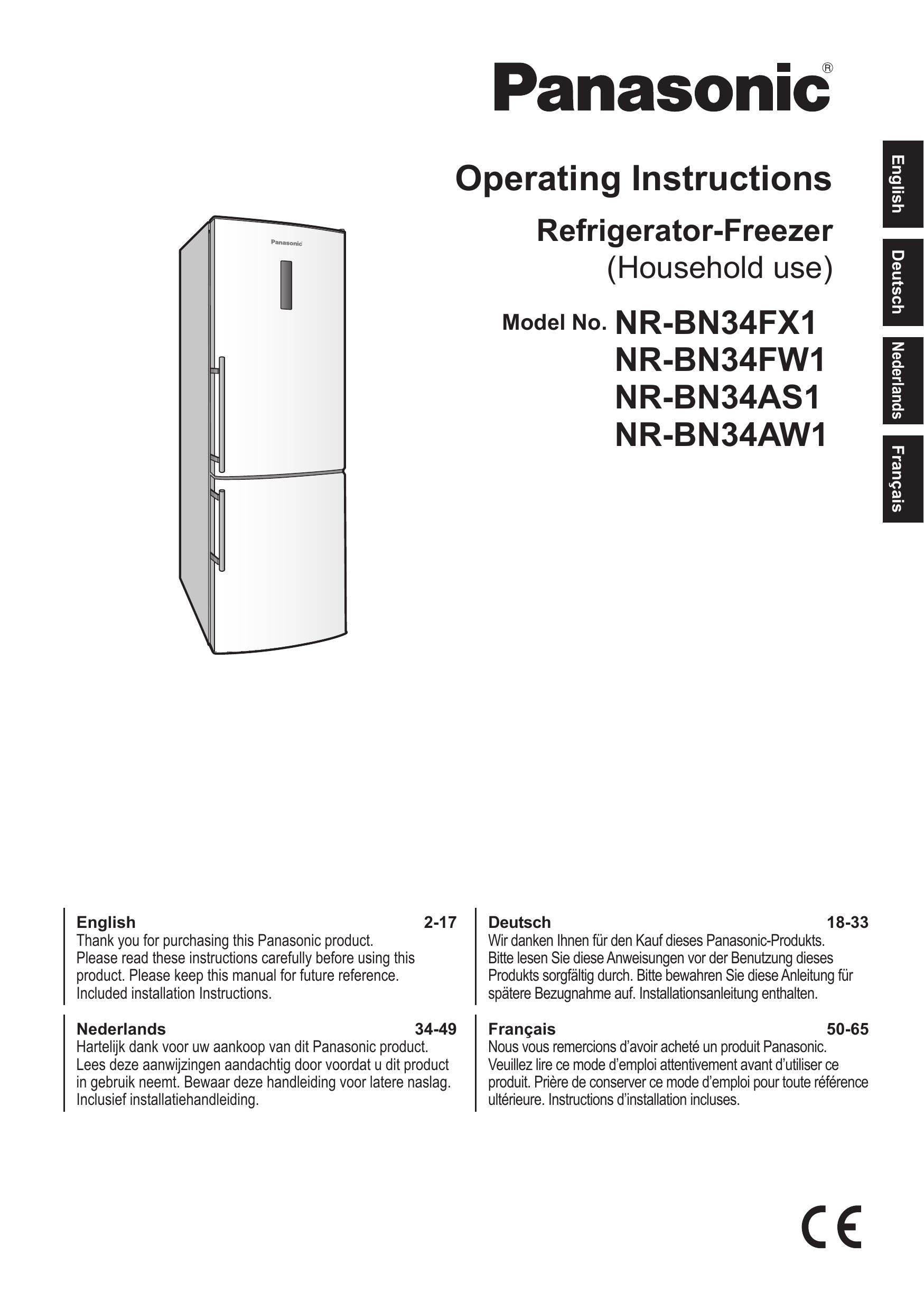 Panasonic NR-BN34FX1 Refrigerator User Manual