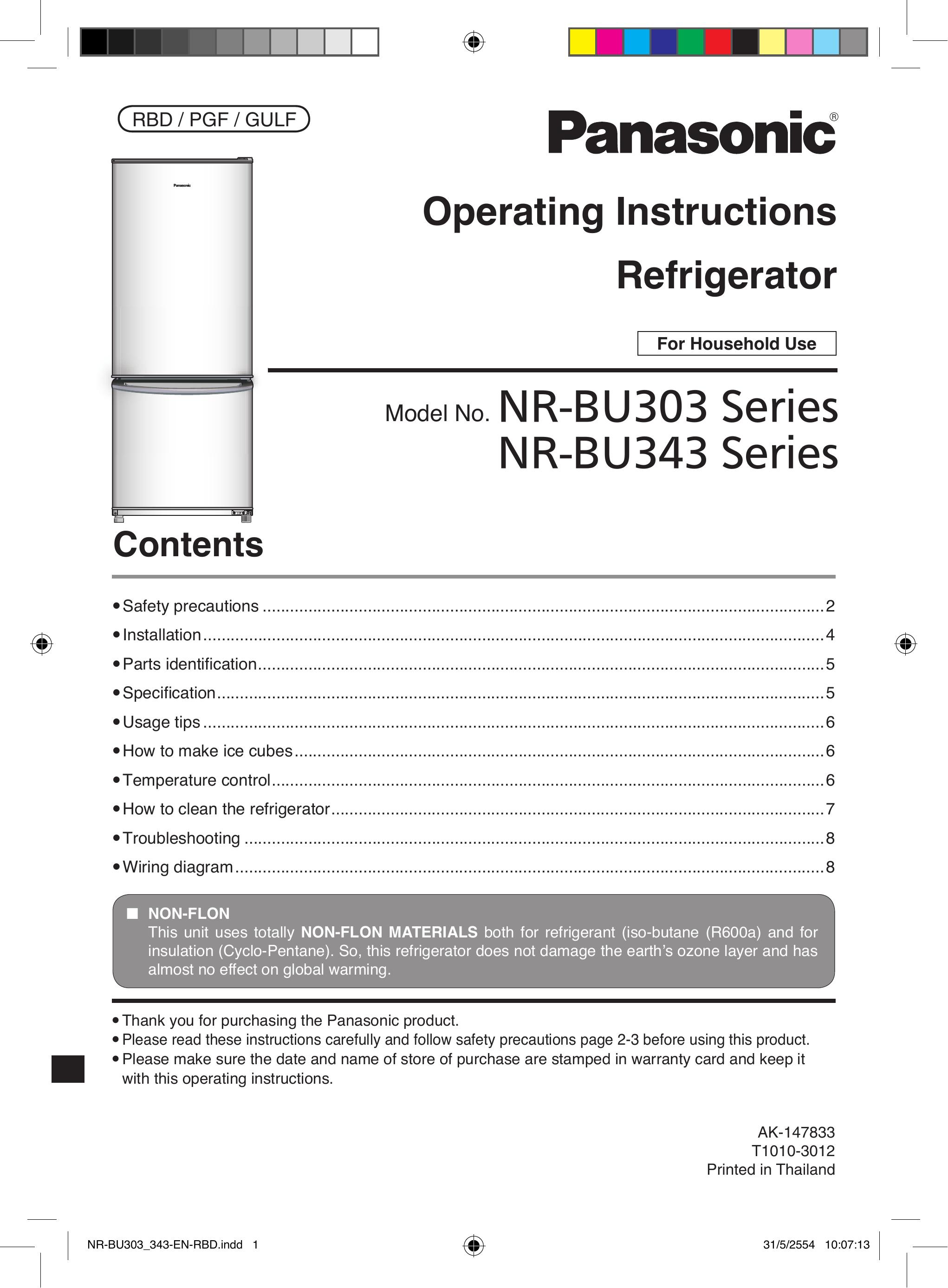 Panasonic NR-BU343 Refrigerator User Manual