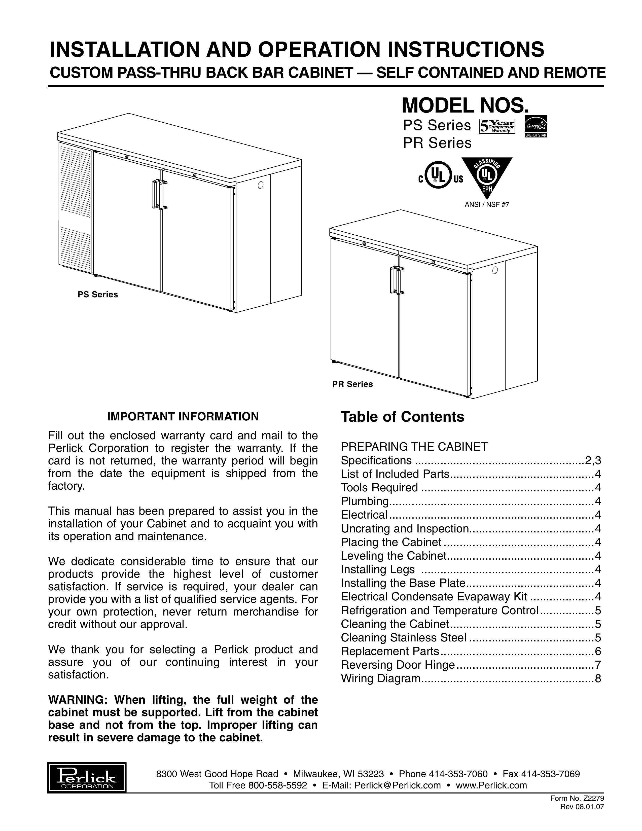 Perlick PR72 Refrigerator User Manual