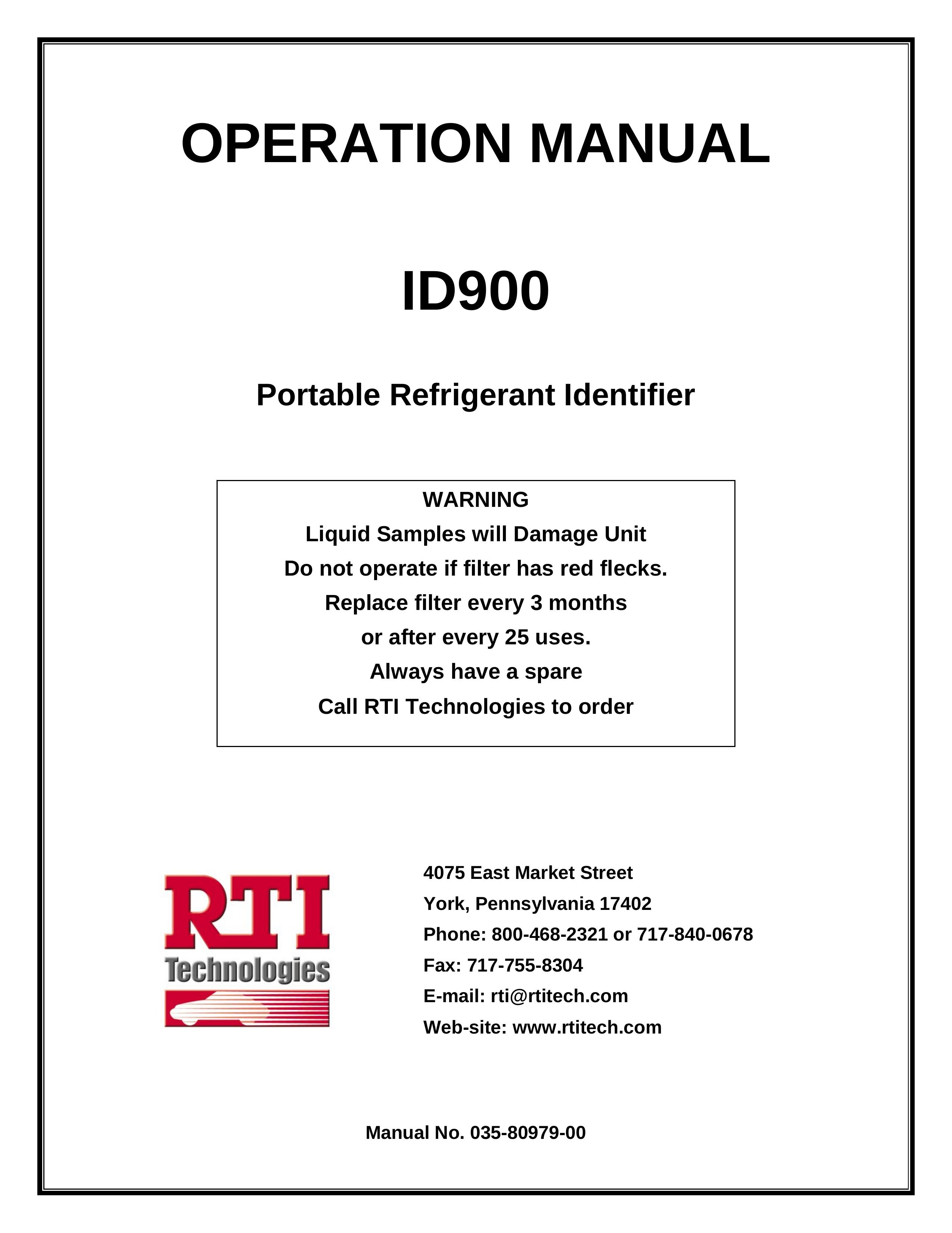 RTI ID900 Refrigerator User Manual