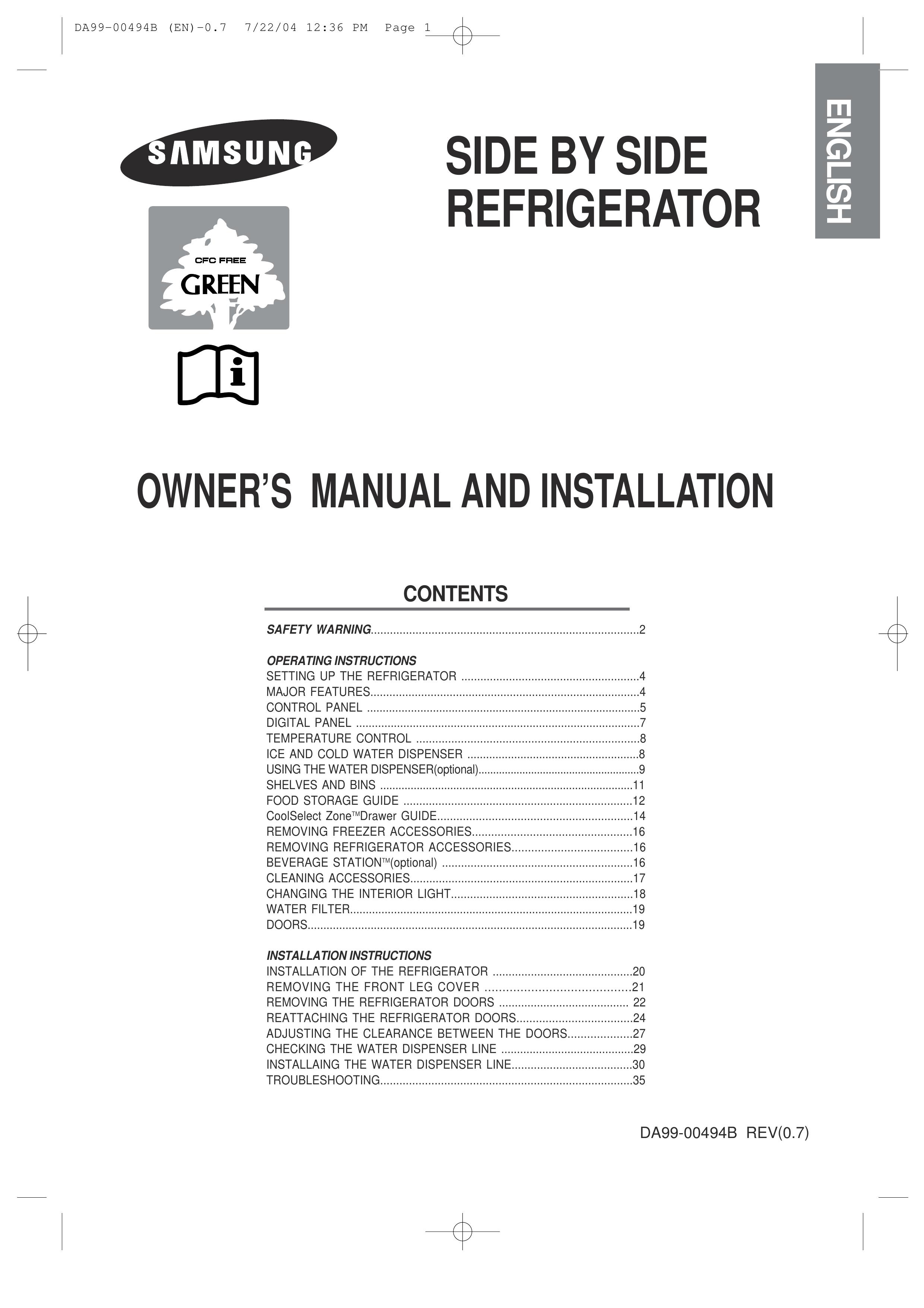 Samsung DA99-00494B Refrigerator User Manual