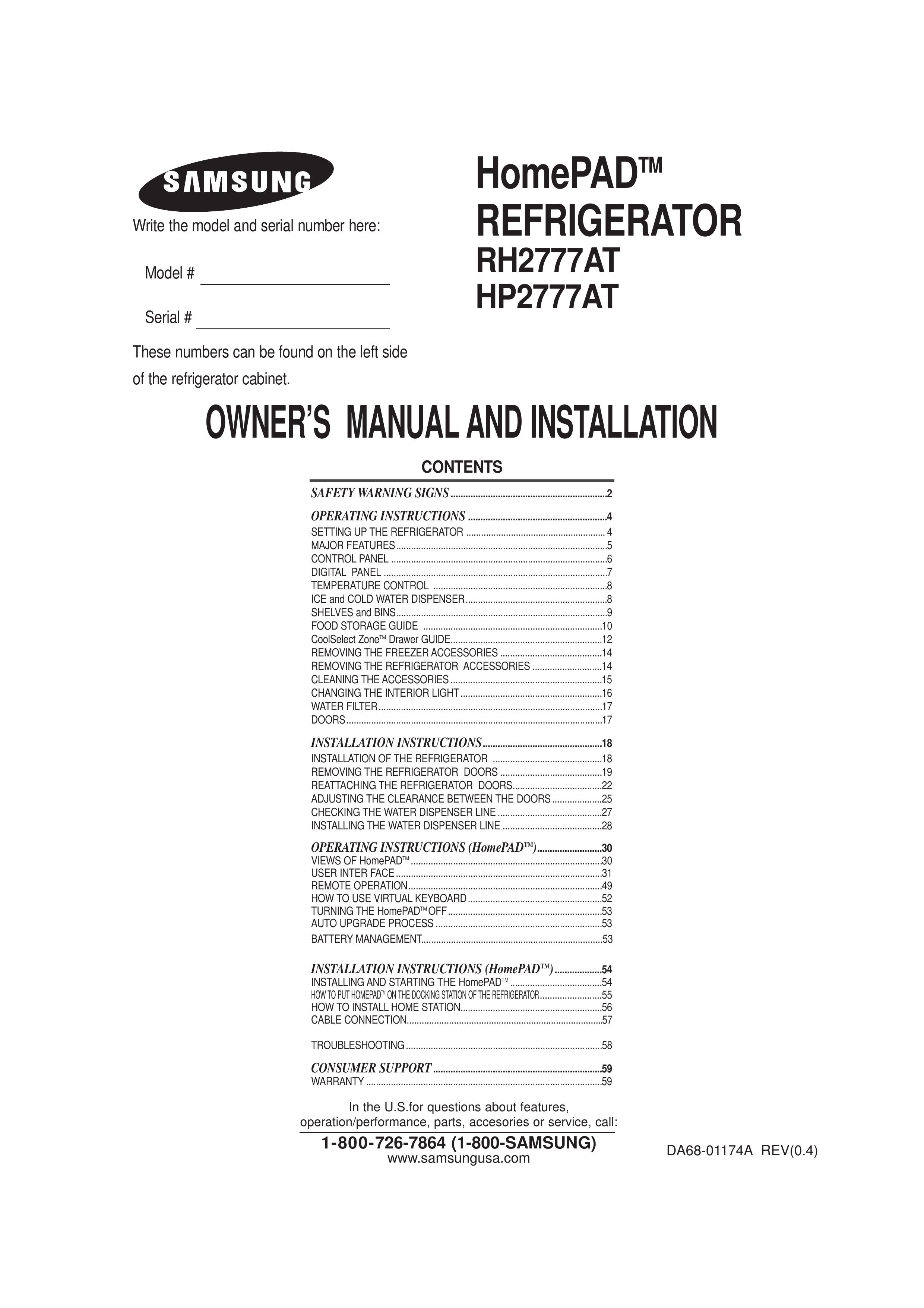 Samsung HP2777AT Refrigerator User Manual