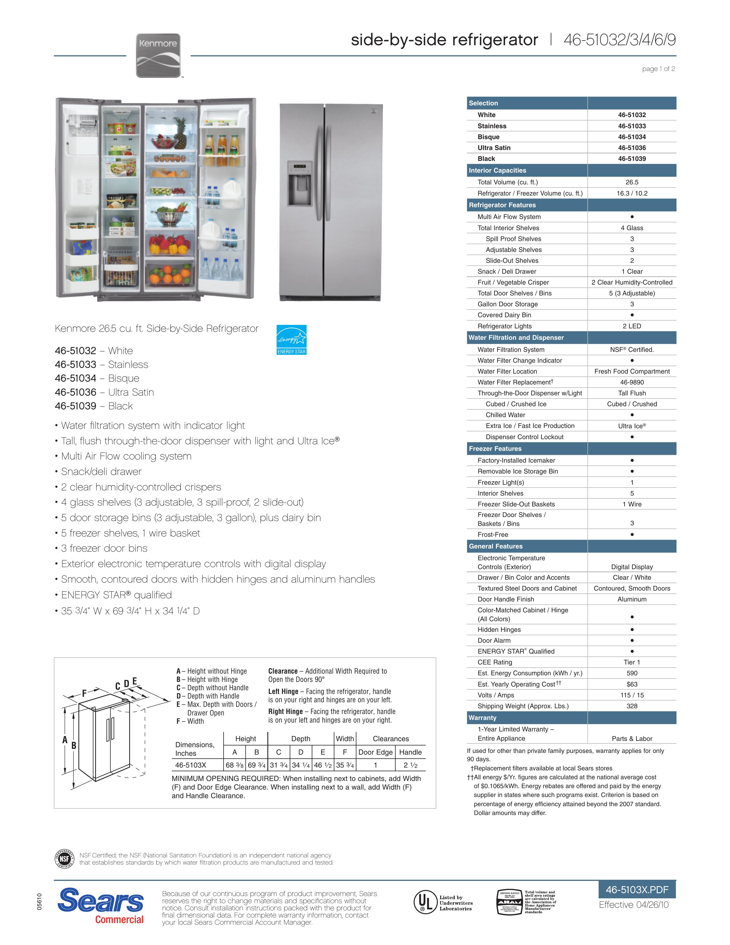 Sears 46-51036 Refrigerator User Manual