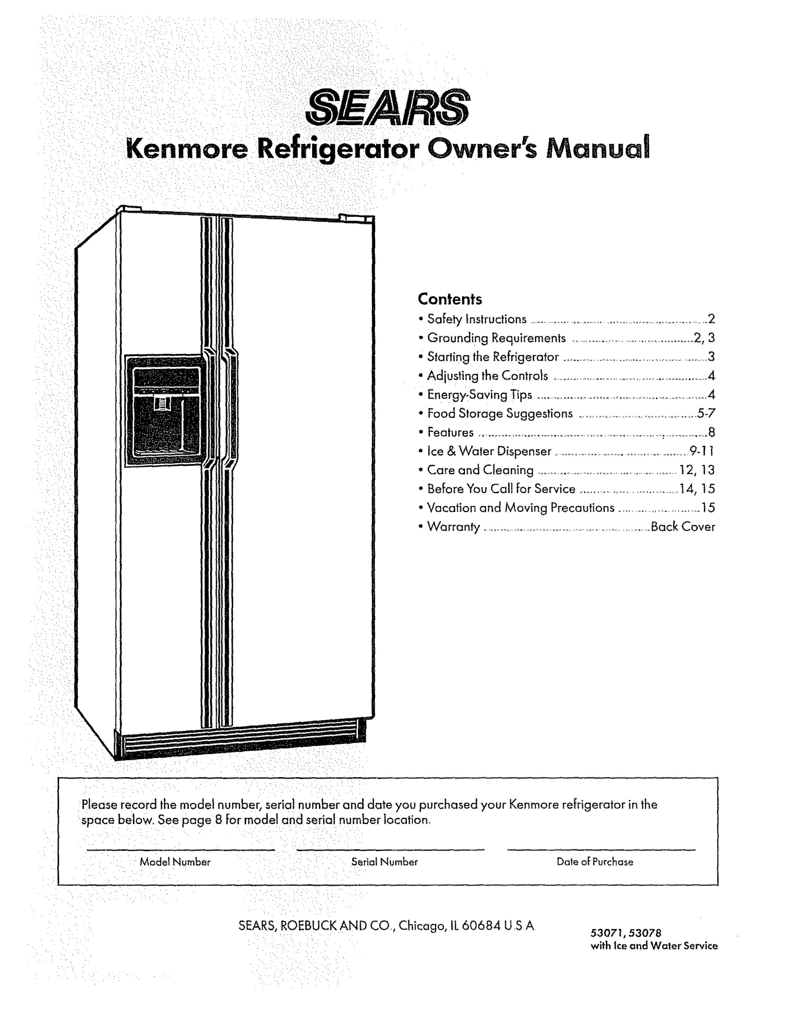 Sears 53078 Refrigerator User Manual