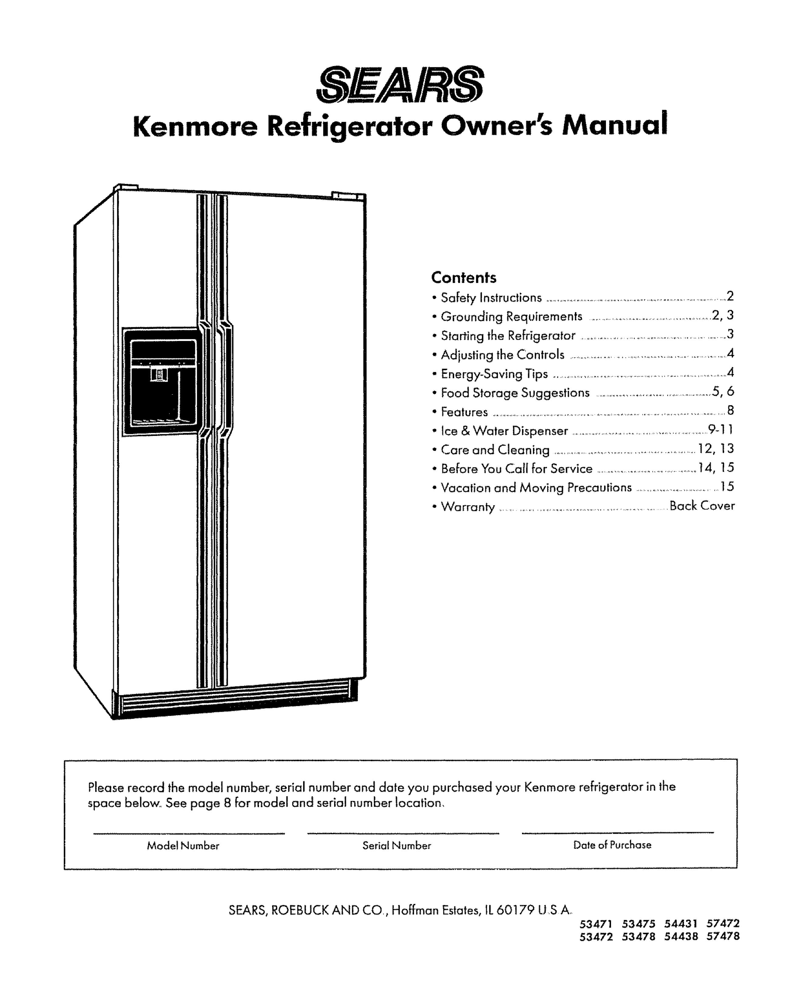 Sears 53475 Refrigerator User Manual