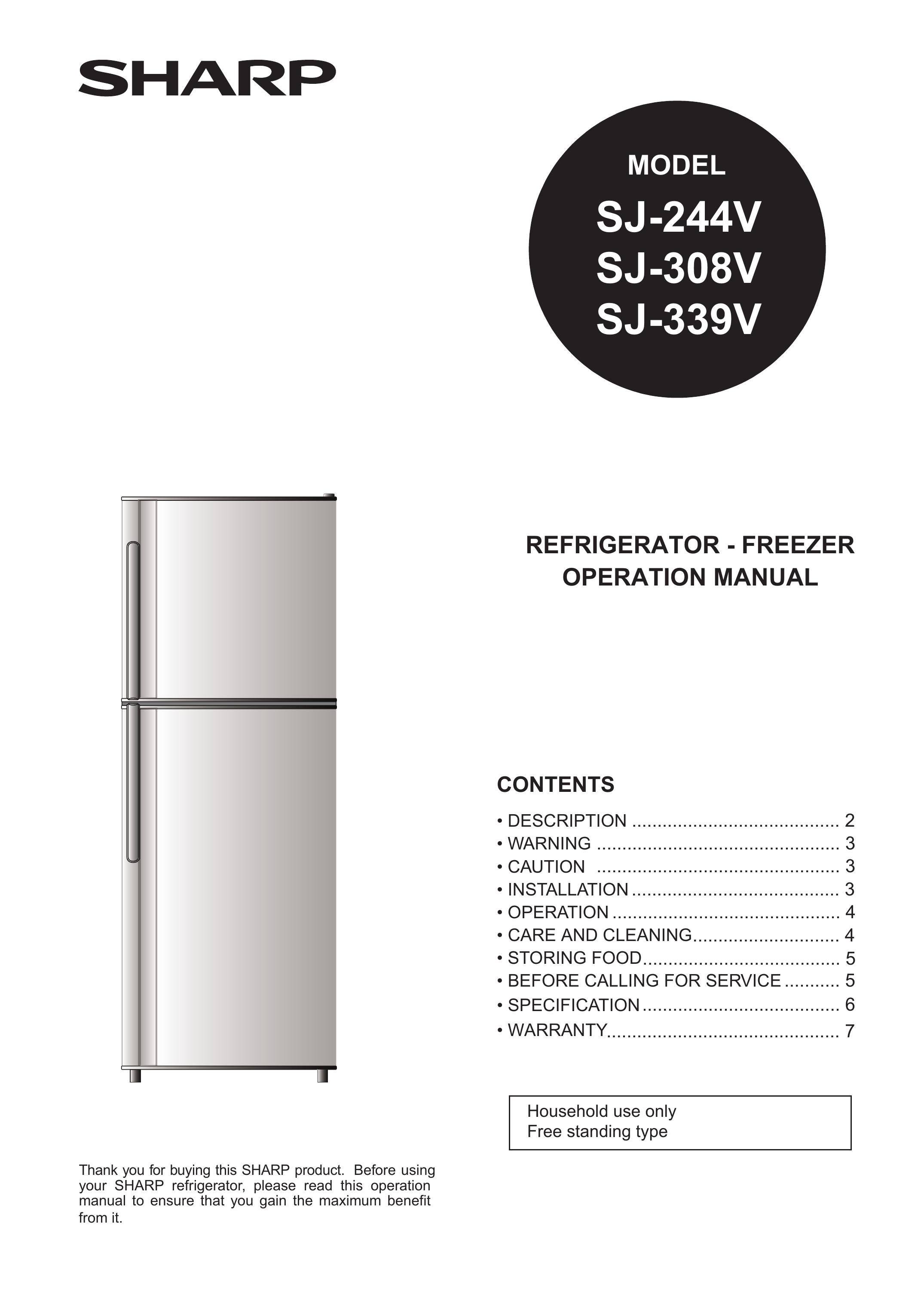 Sharp SJ-244V Refrigerator User Manual
