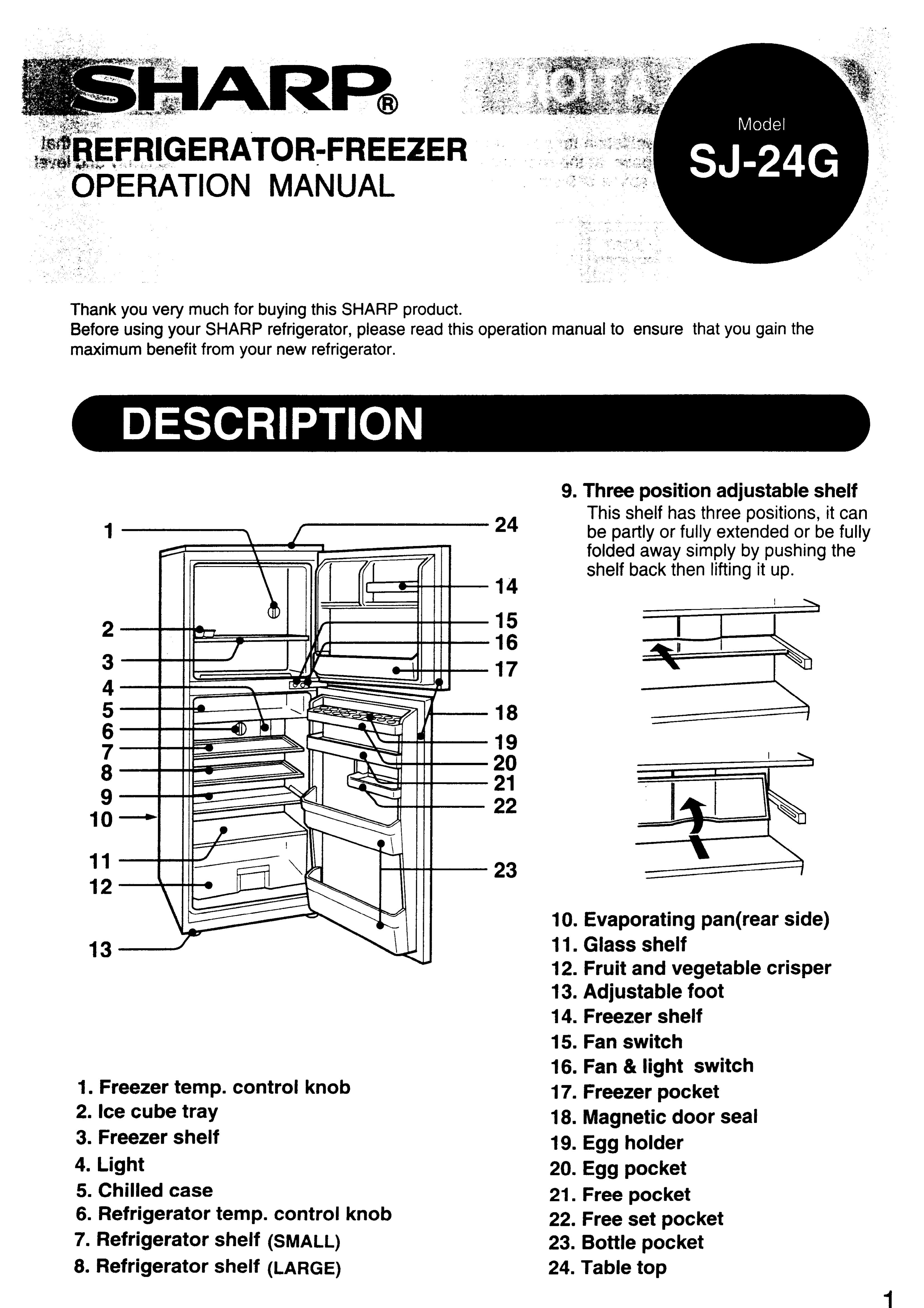 Sharp SJ-24G Refrigerator User Manual