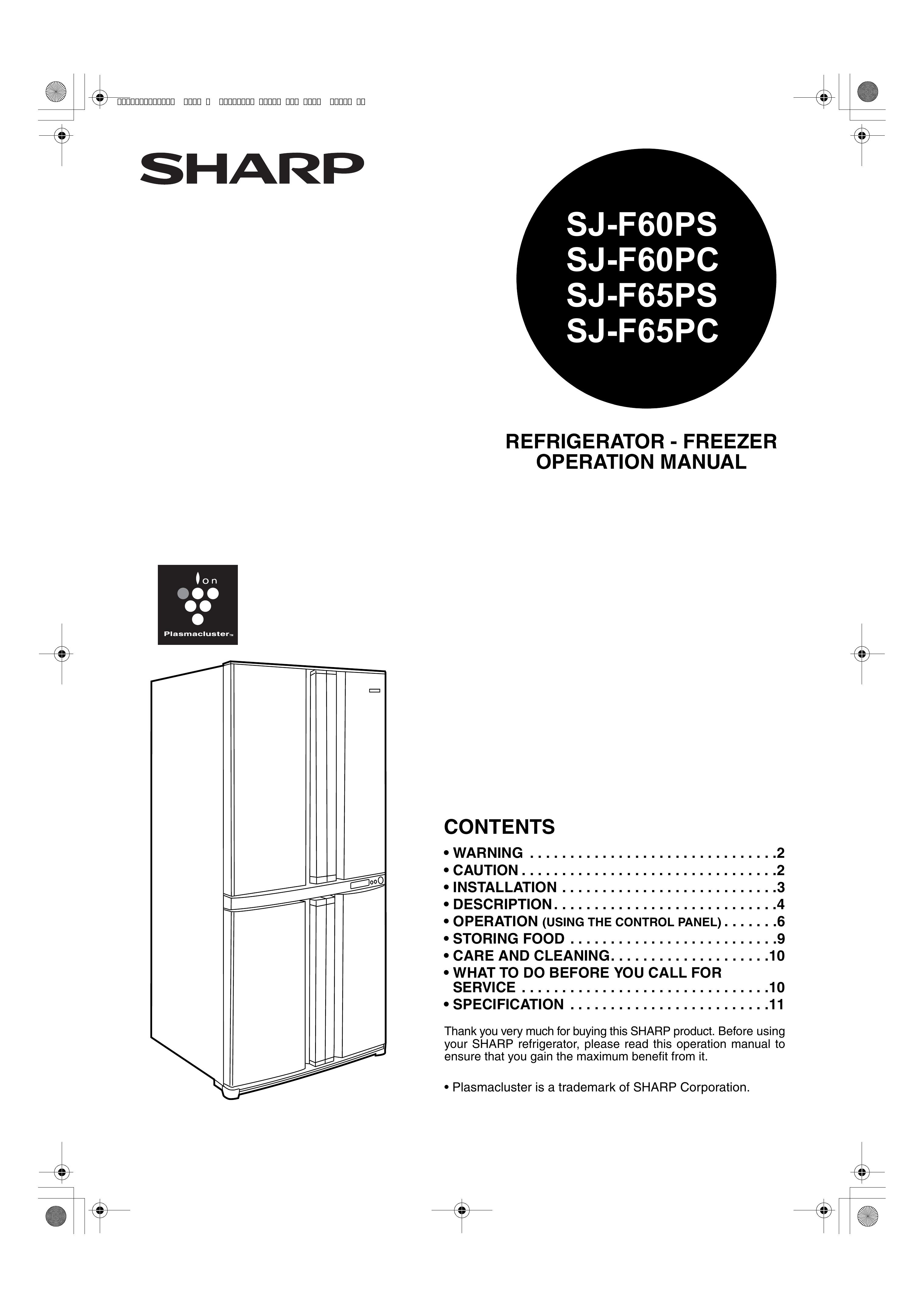 Sharp SJ-F60PC Refrigerator User Manual