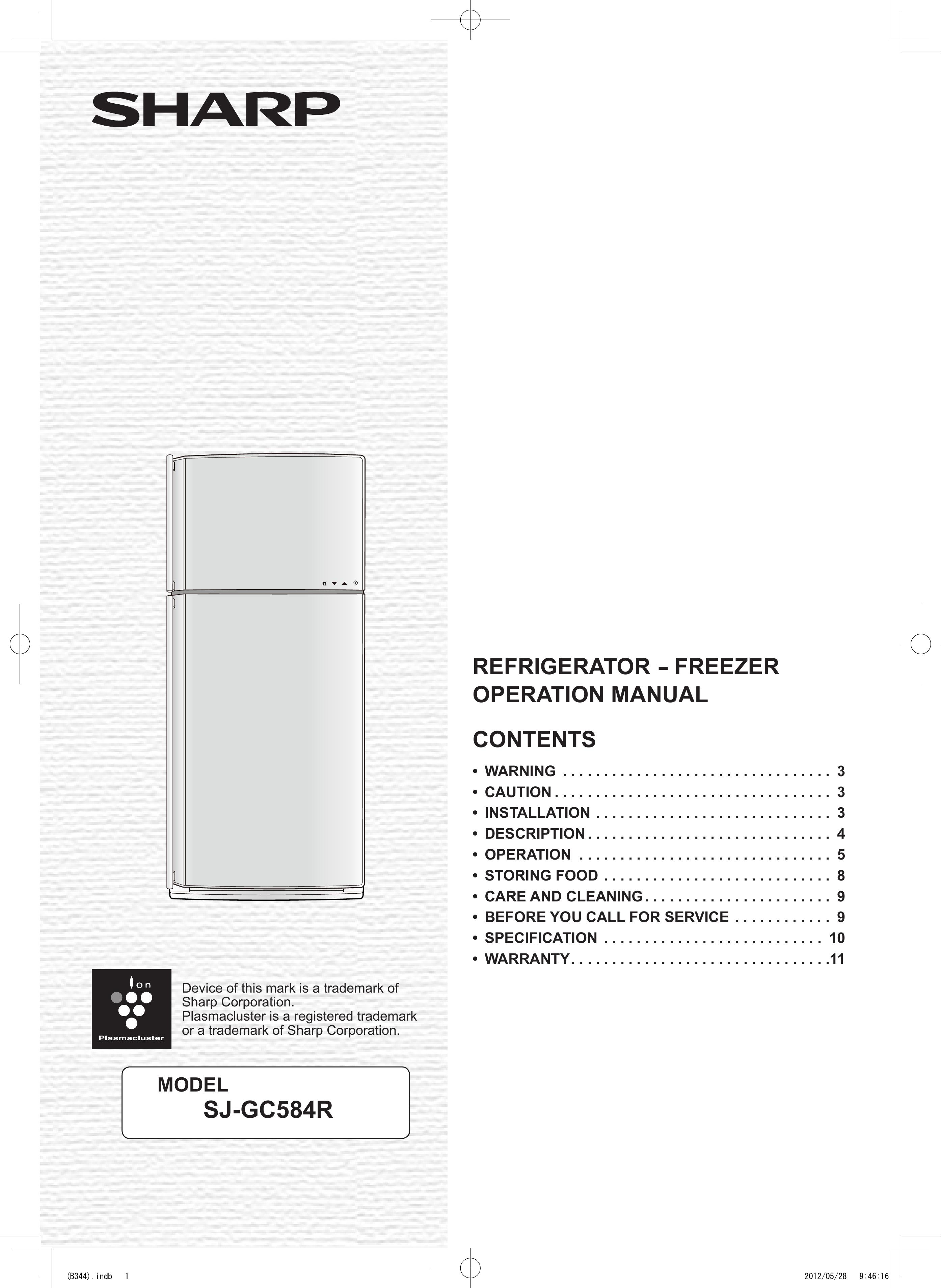 Sharp SJ-GC584R Refrigerator User Manual