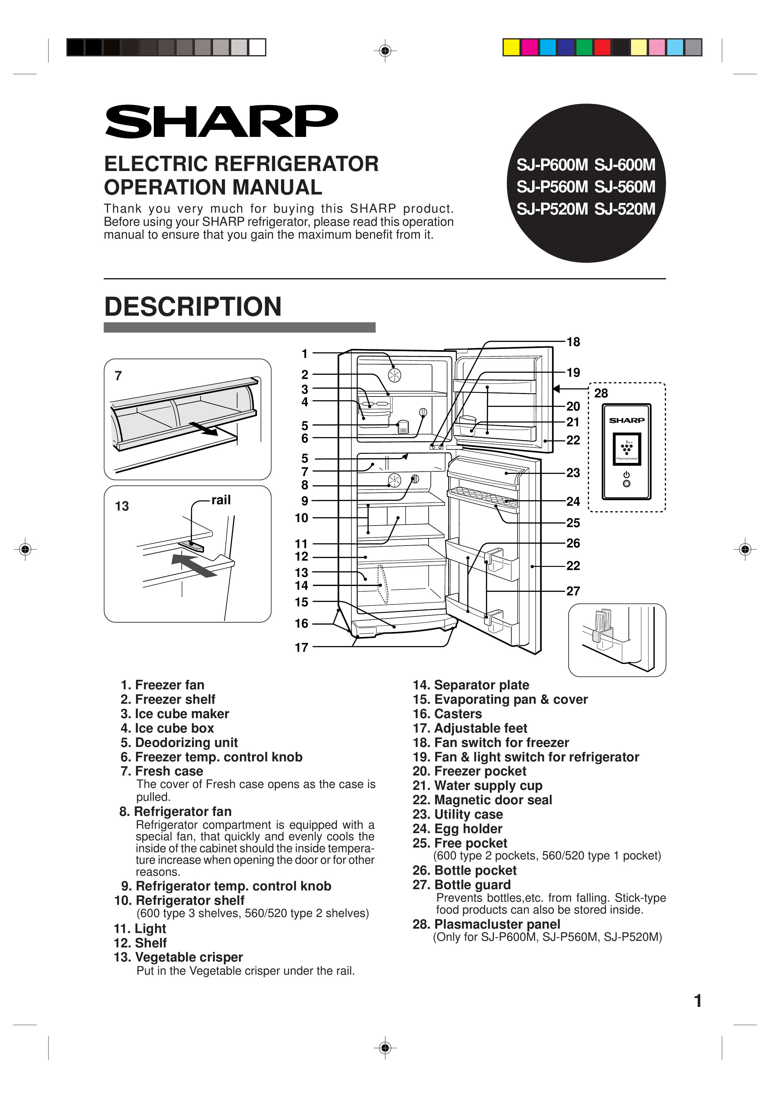 Sharp SJ600-M Refrigerator User Manual
