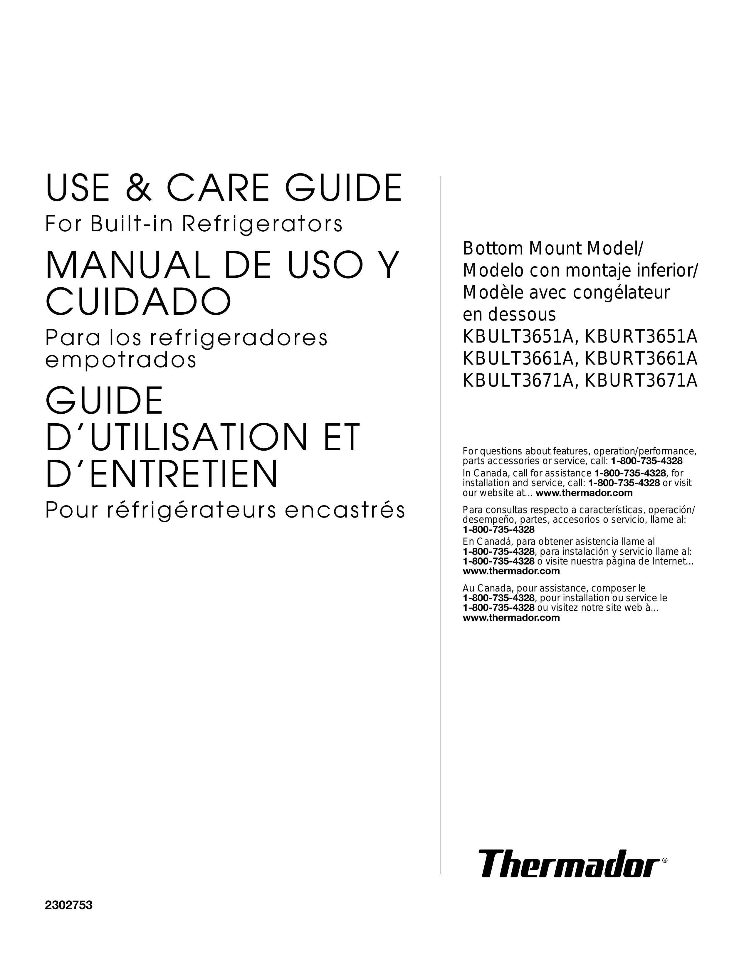 Thermador KBURT3671A Refrigerator User Manual