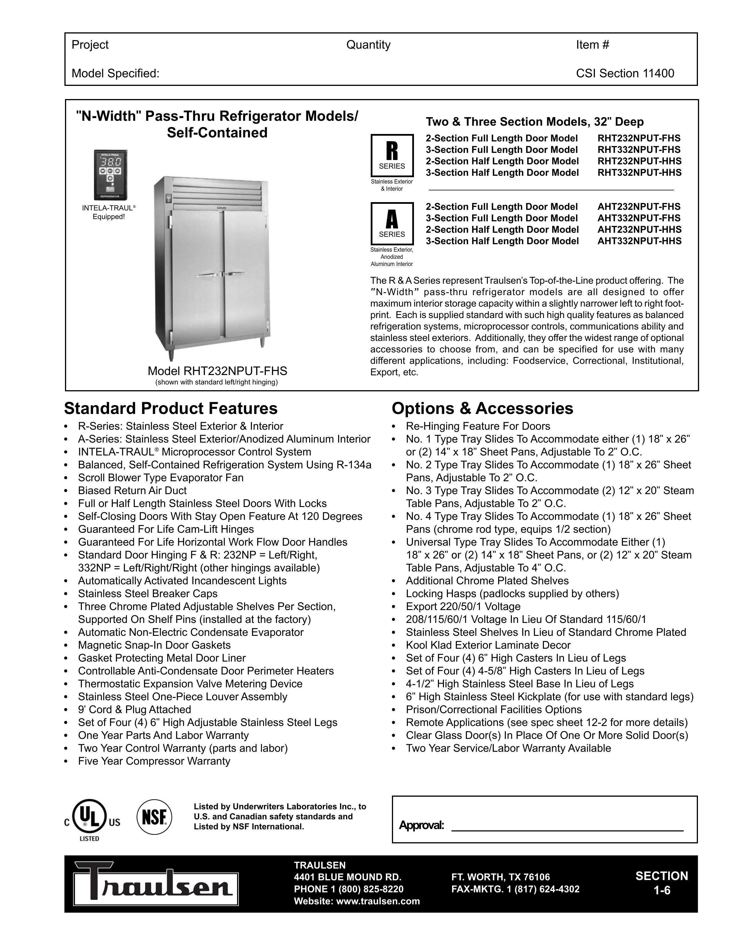 Traulsen AHT232NPUT-FHS Refrigerator User Manual