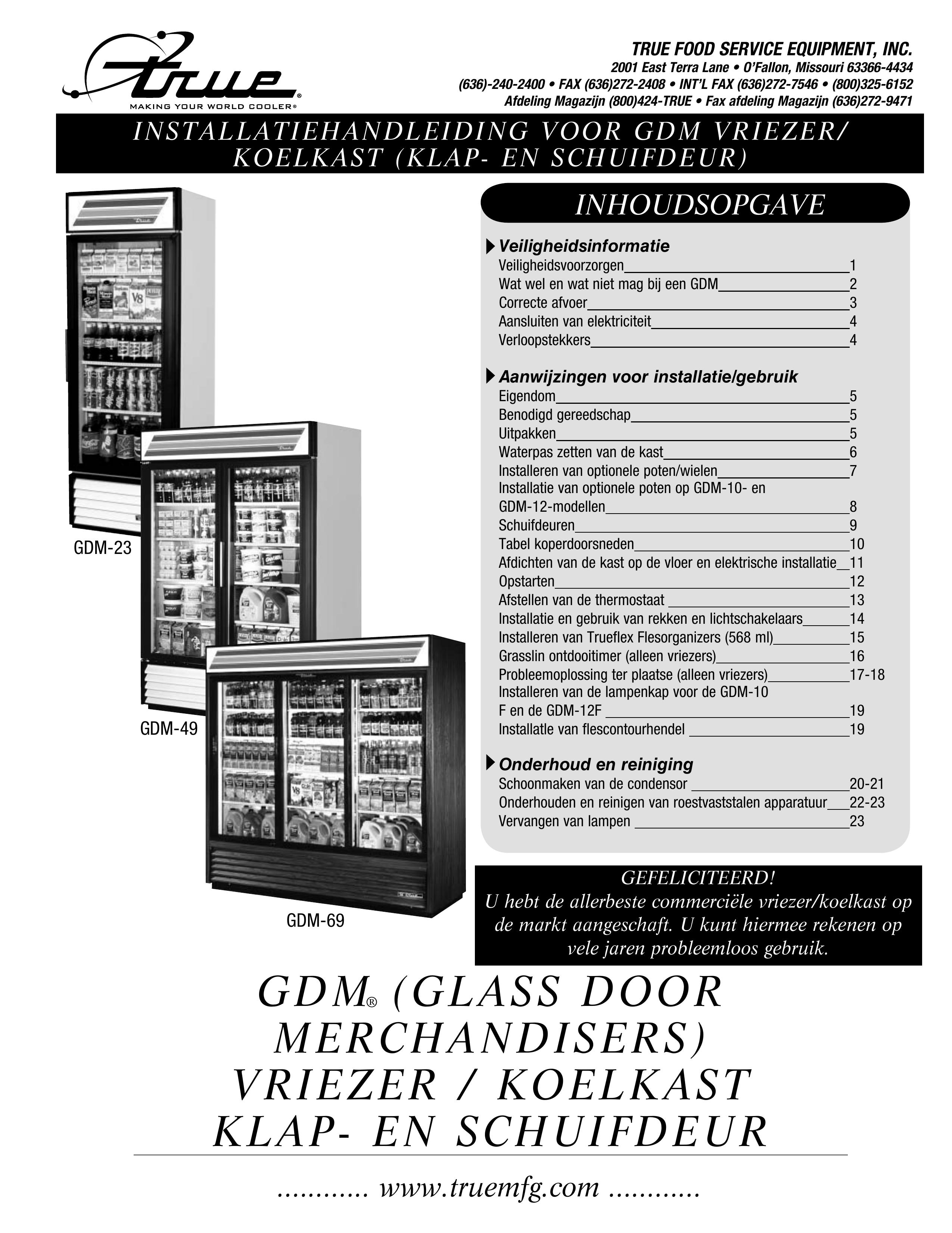 True Manufacturing Company GDM-69 Refrigerator User Manual