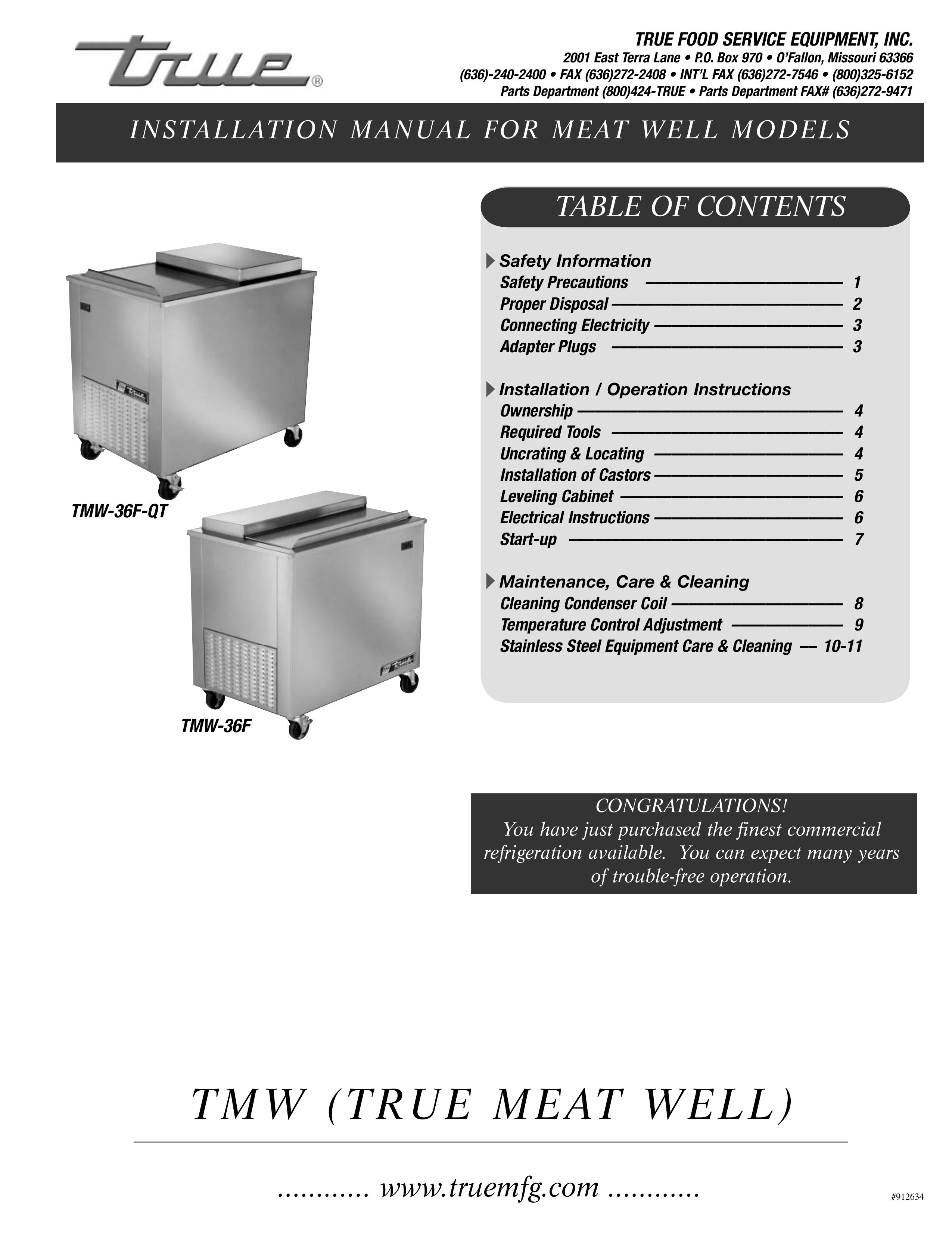 True Manufacturing Company TMW-36F Refrigerator User Manual