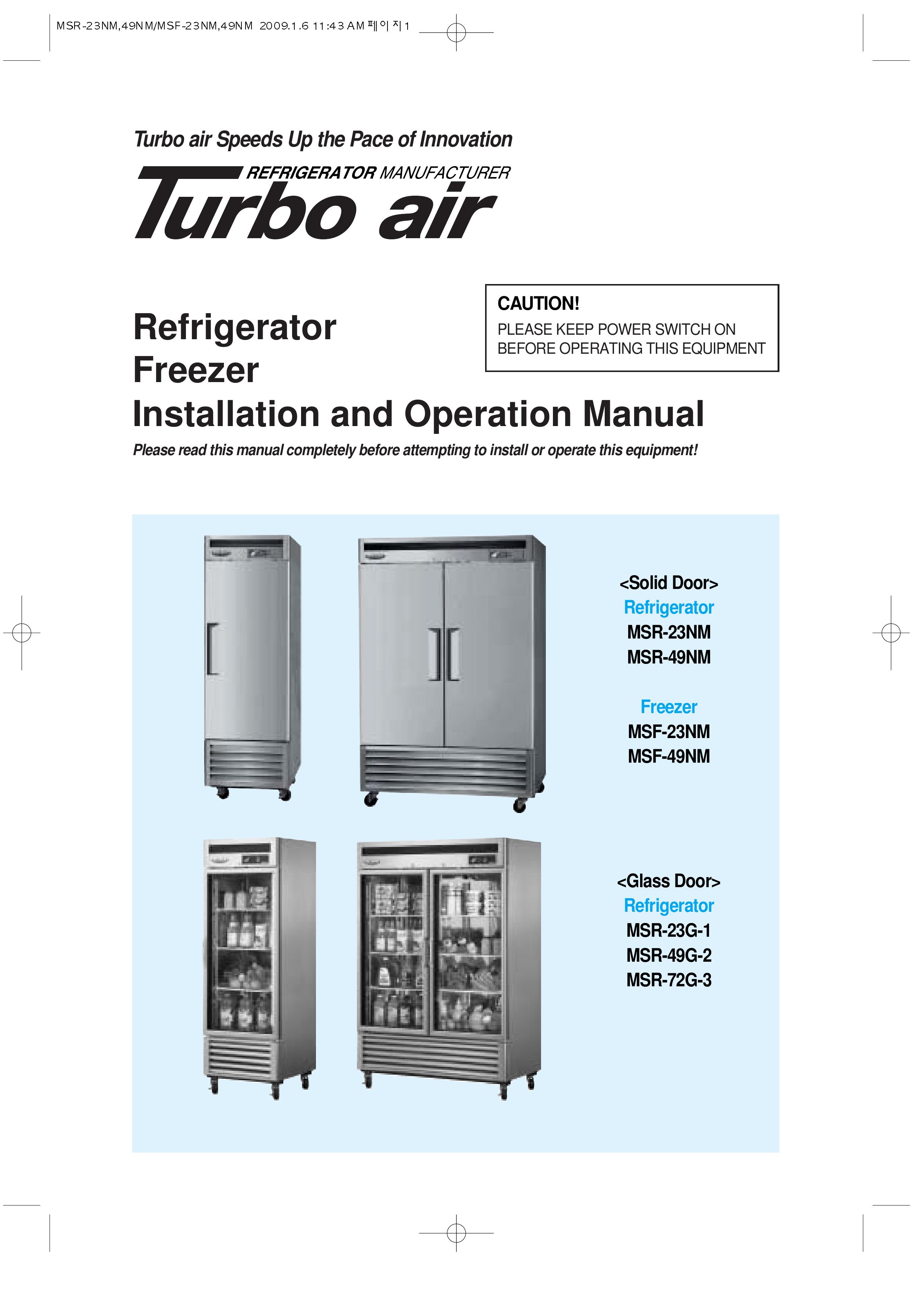 Turbo Air MSR-72G-3 Refrigerator User Manual