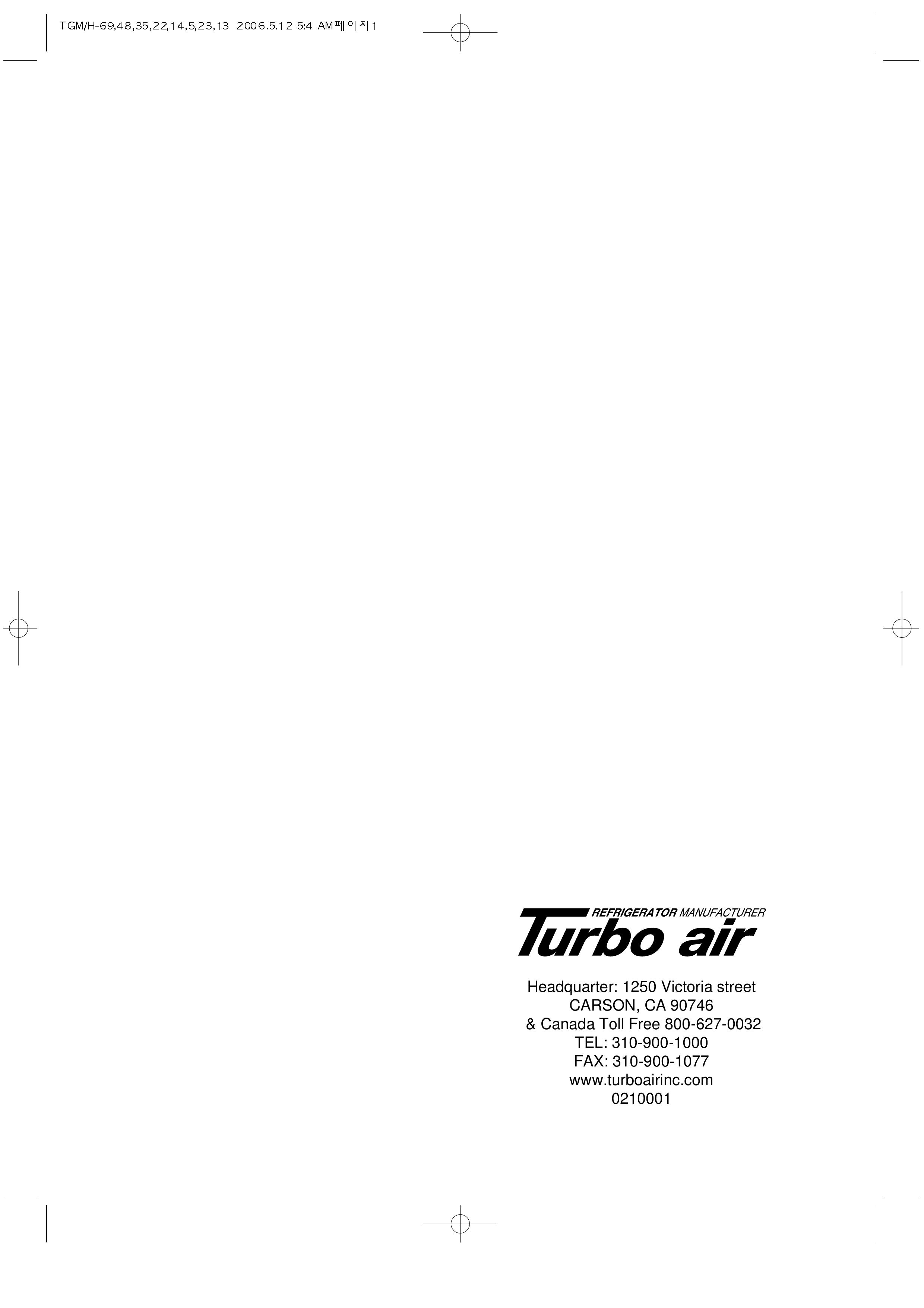 Turbo Air TGM-22RV Refrigerator User Manual