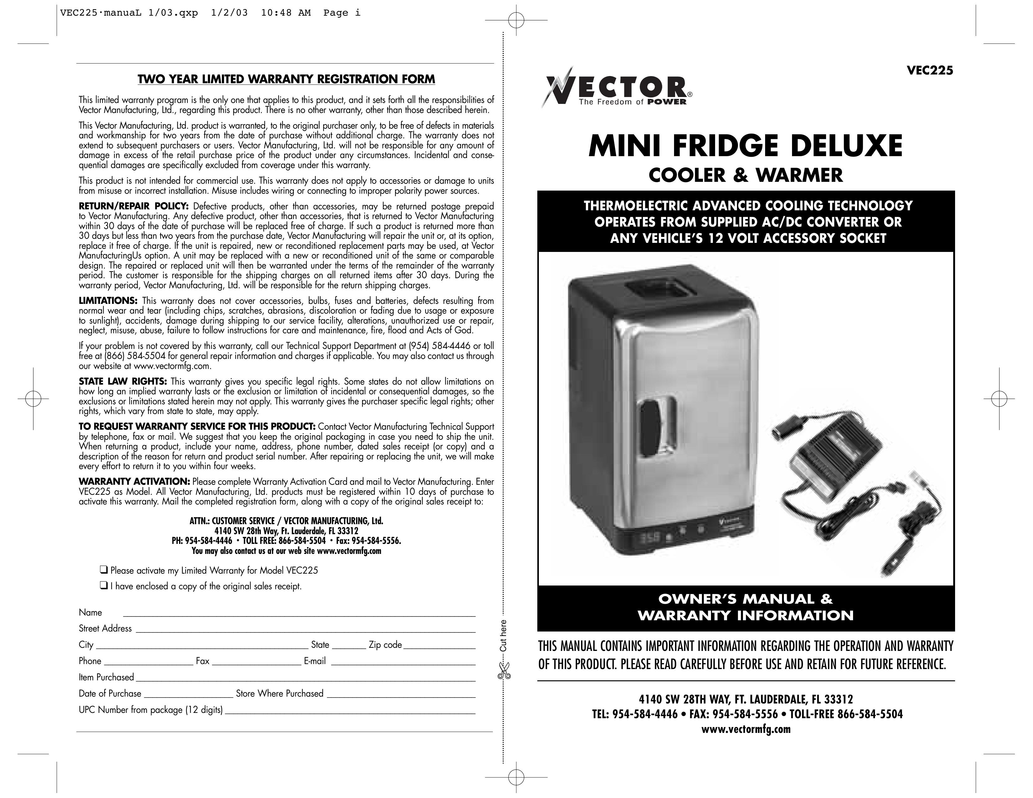 Vector VEC225 Refrigerator User Manual