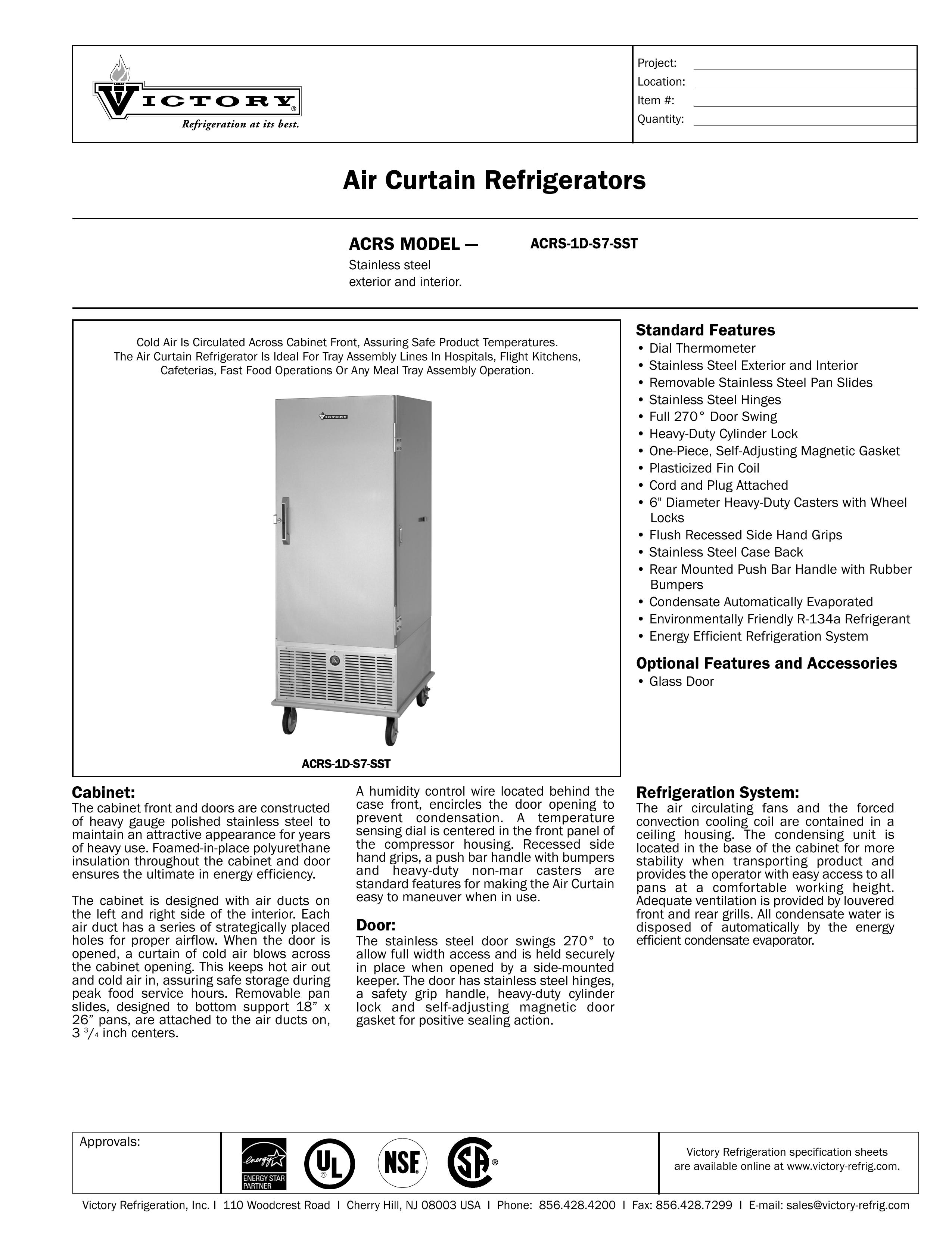 Victory Refrigeration ACRS-1D-S7-SST Refrigerator User Manual