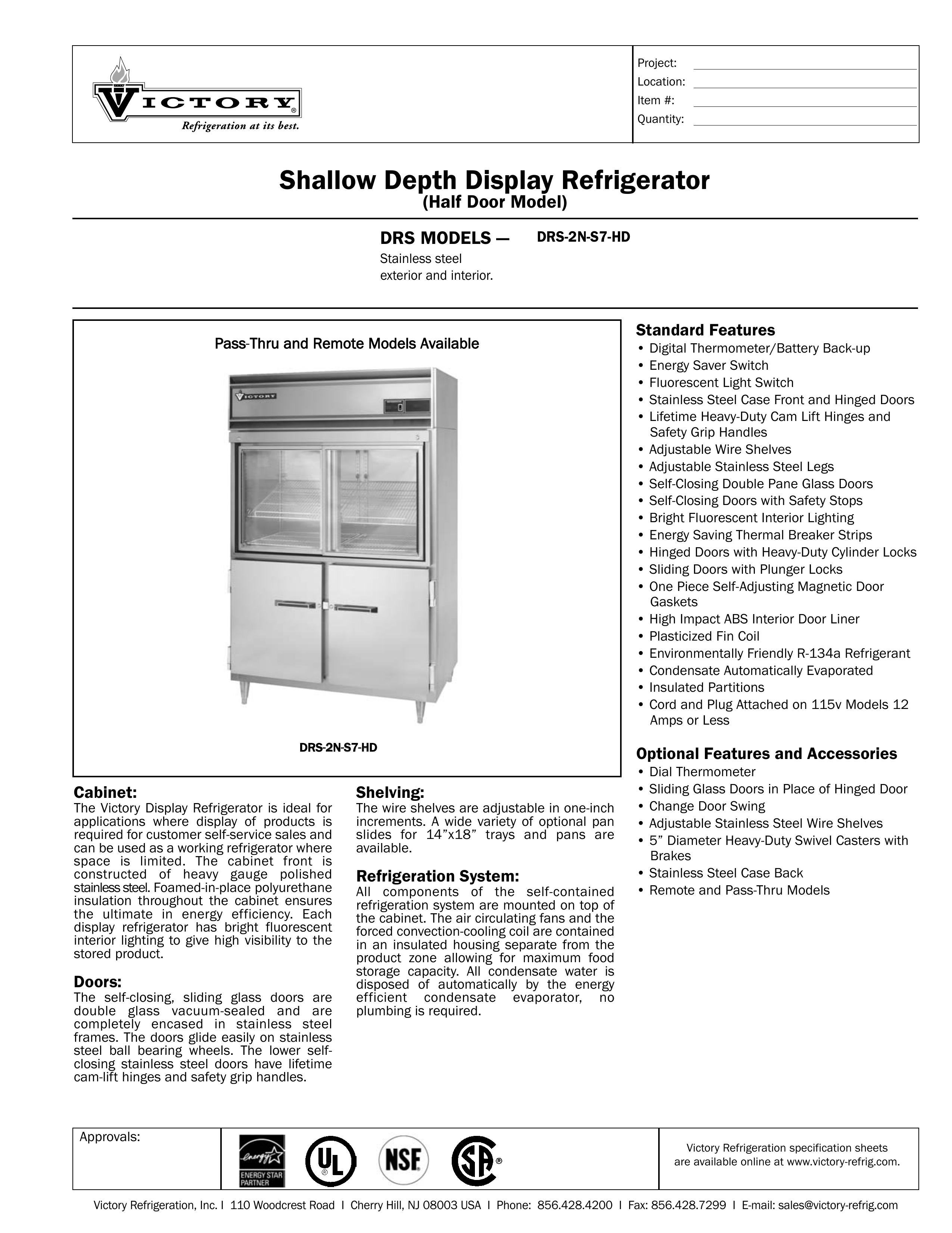Victory Refrigeration DRS-2N-S7-HD Refrigerator User Manual