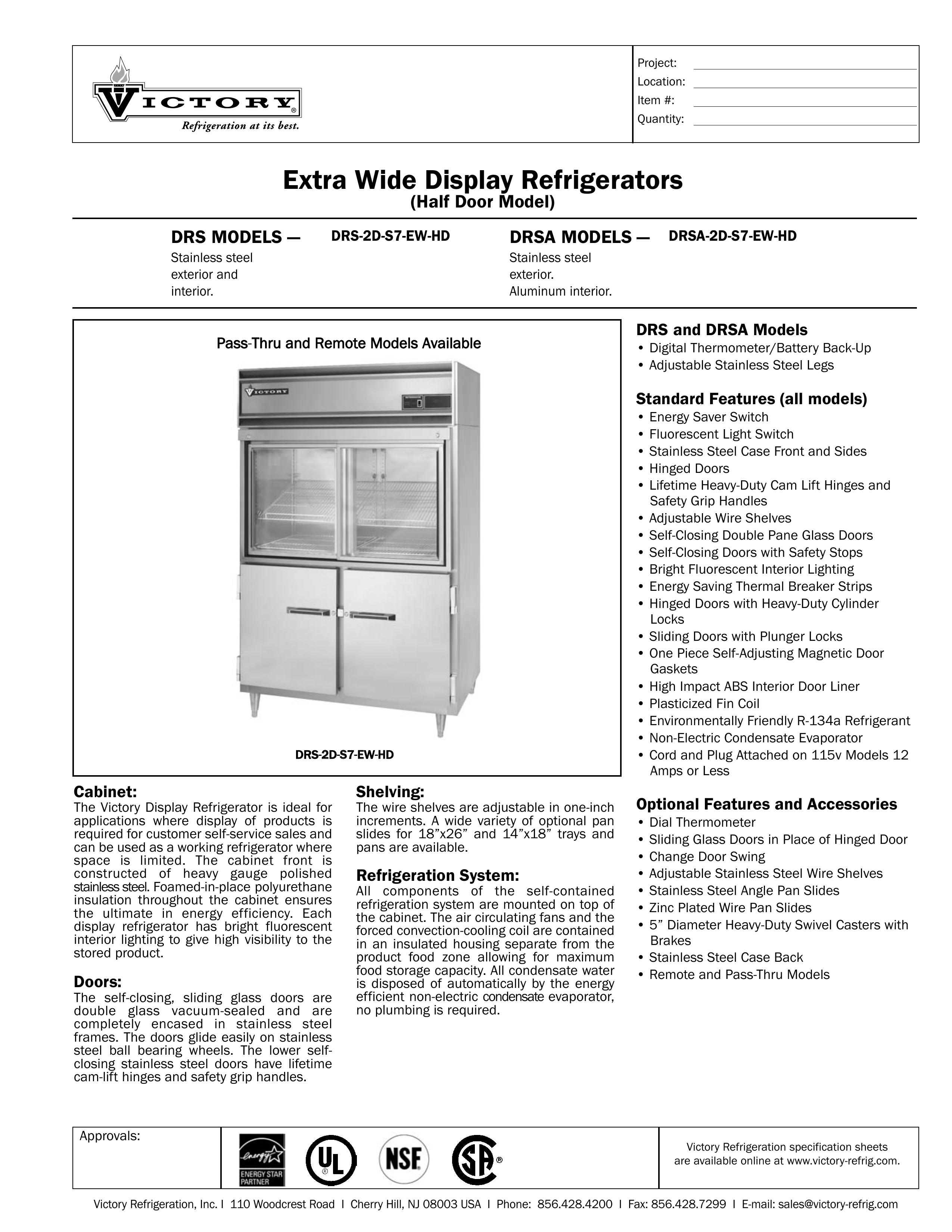 Victory Refrigeration DRSA-2D-S7-EW-HD Refrigerator User Manual