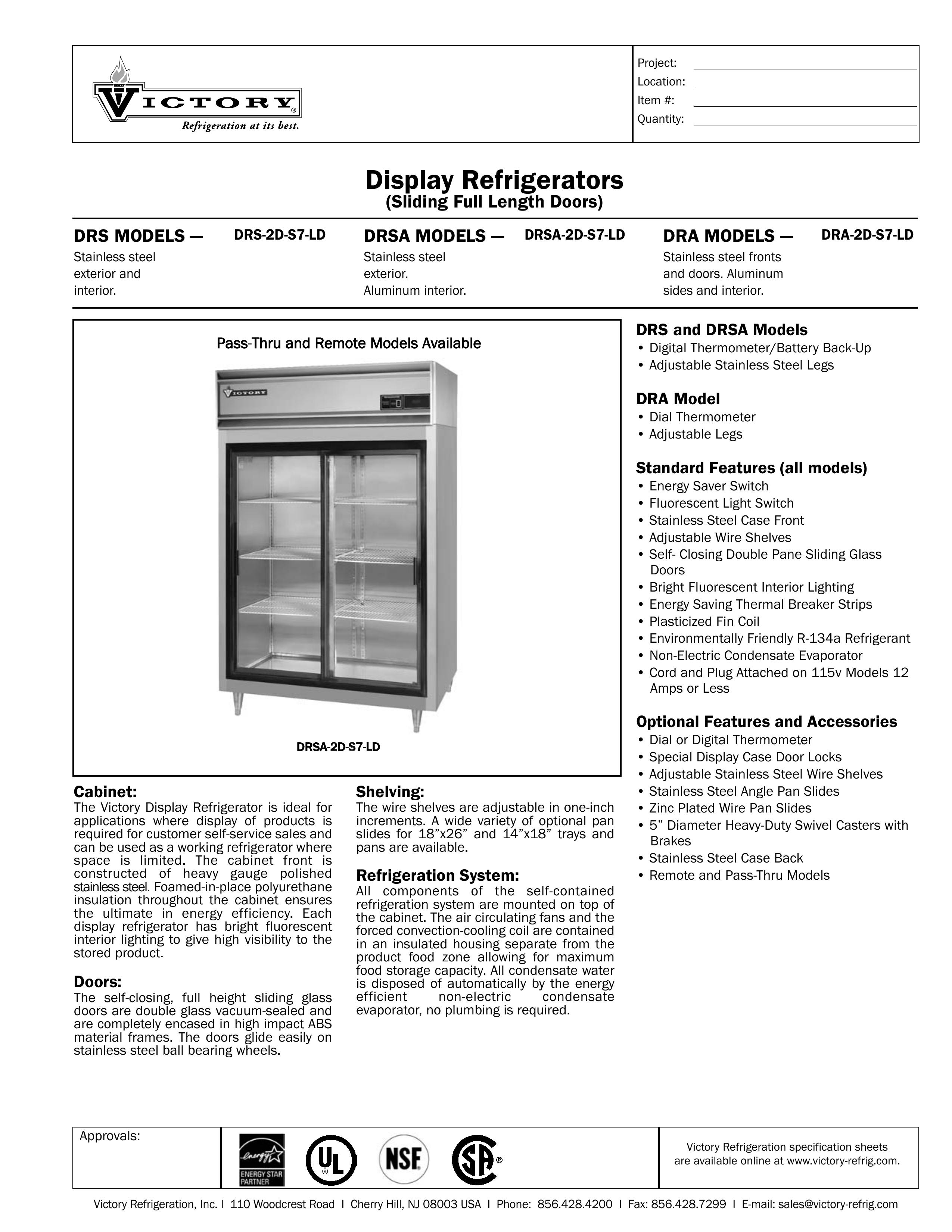 Victory Refrigeration DRSA-2D-S7-LD Refrigerator User Manual