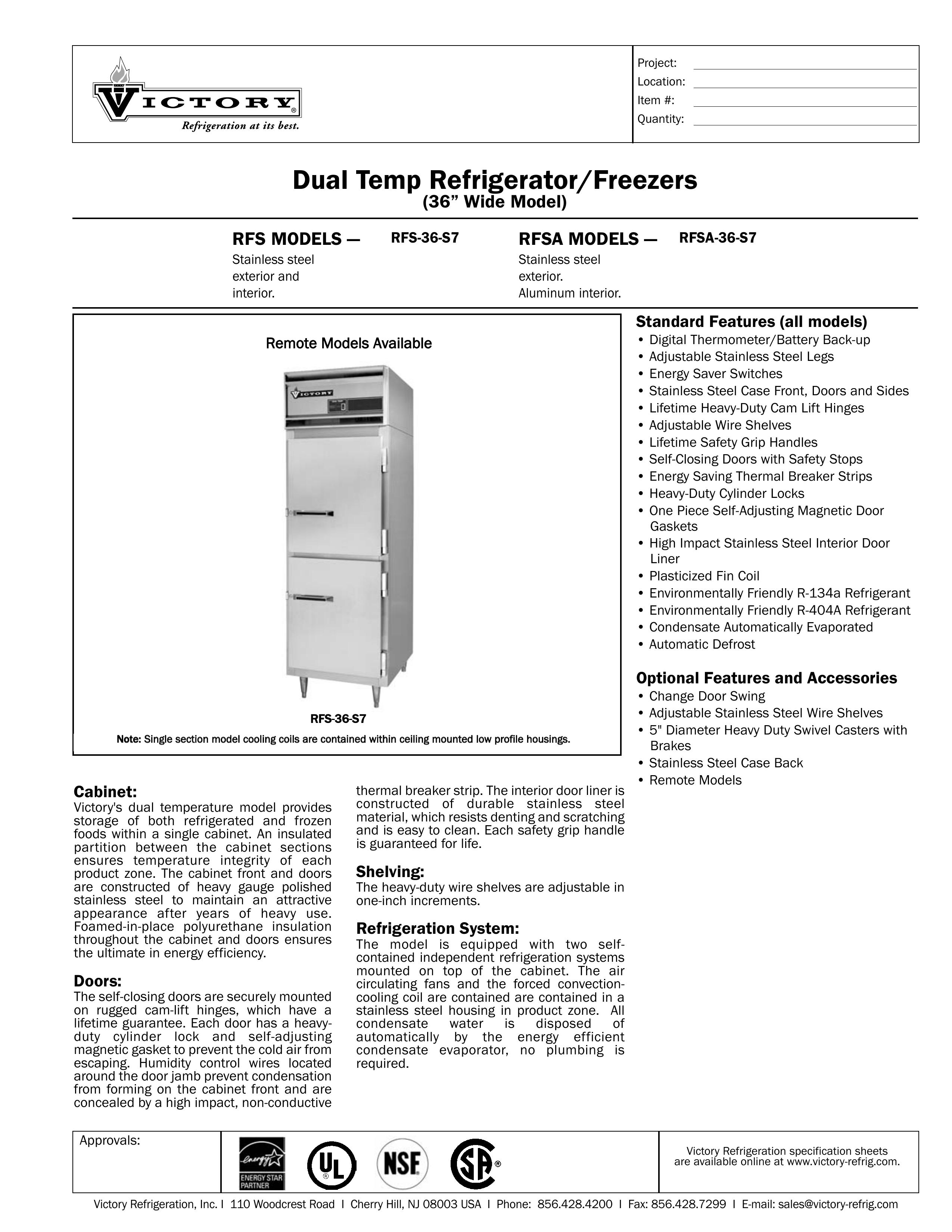 Victory Refrigeration RFS-36-S7 Refrigerator User Manual