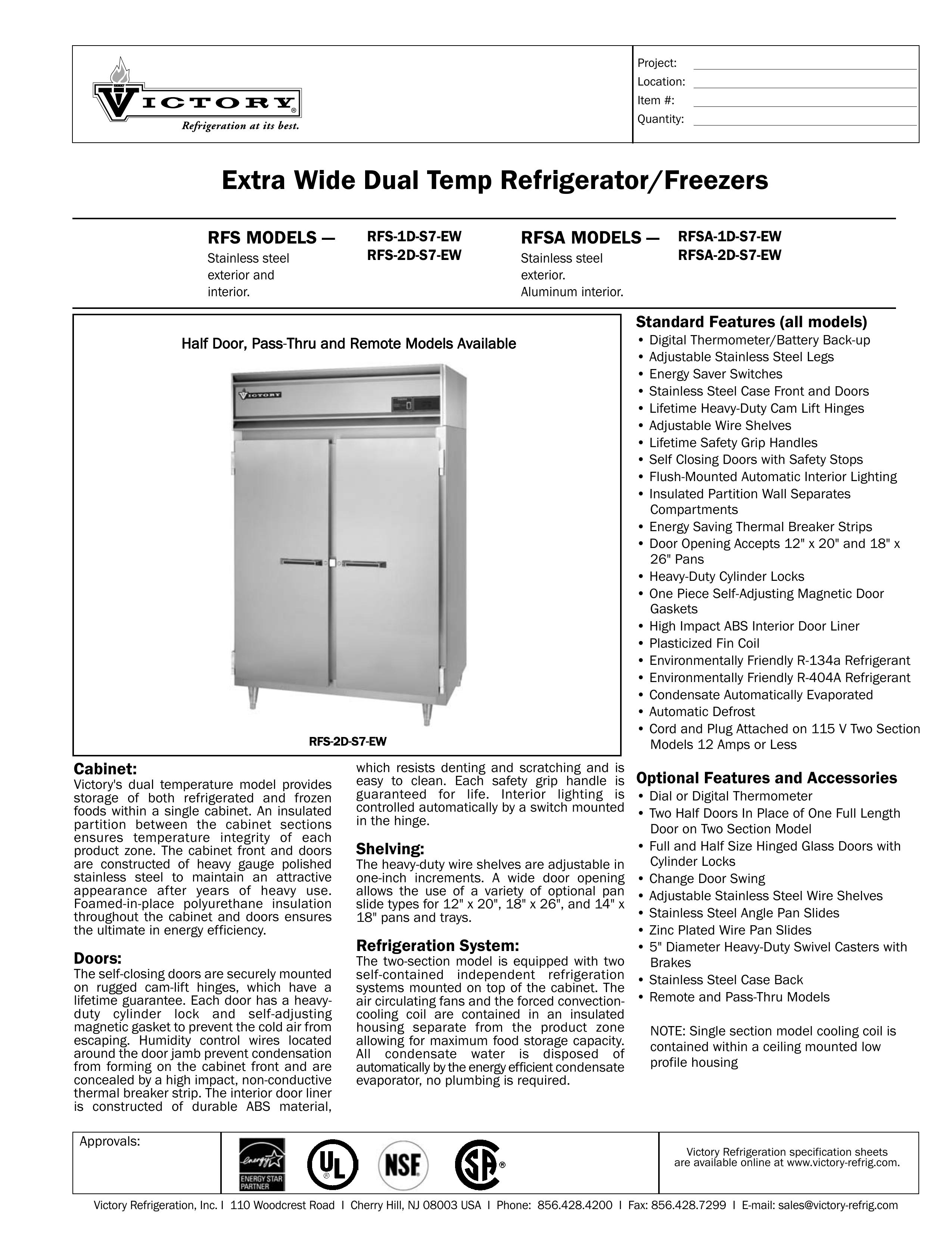 Victory Refrigeration RFSA-2D-S7-EW Refrigerator User Manual