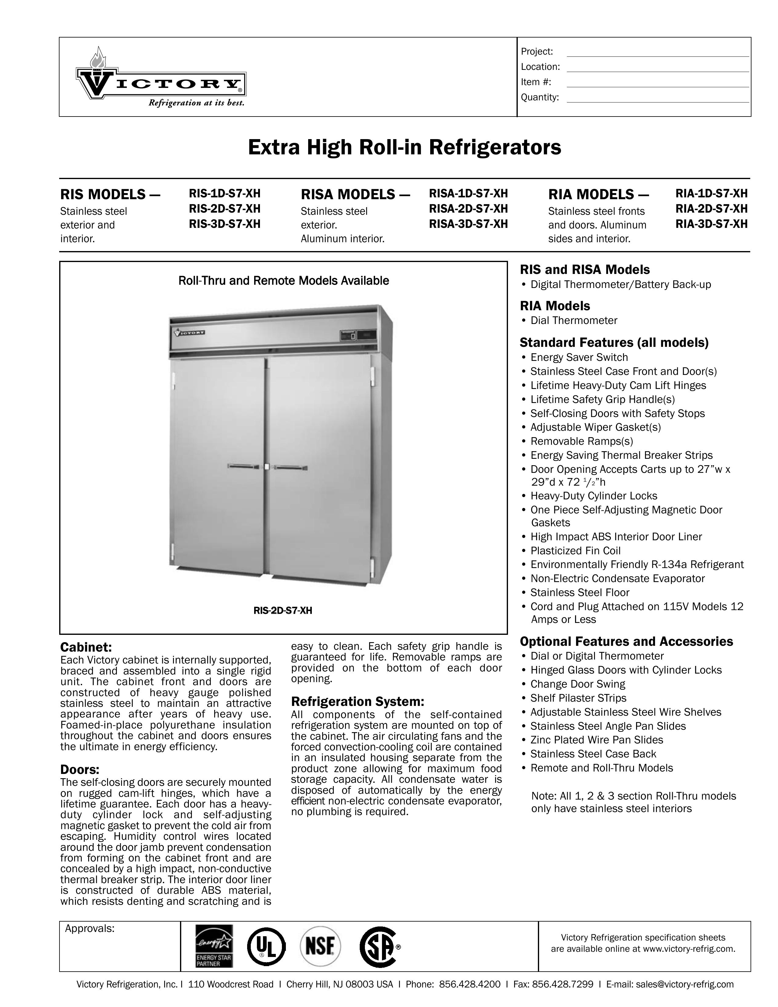 Victory Refrigeration RIA-1D-S7-XH Refrigerator User Manual